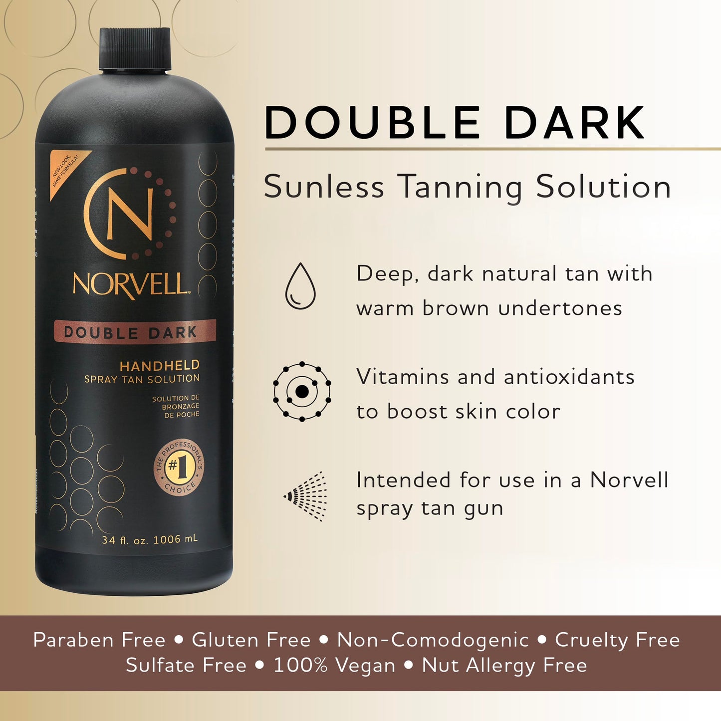 Norvell Double Dark Spray Tan Solution 34 fl oz – Professional Sunless Tanning, Deep Rich Bronze, Streak-Free, Fast-Drying, Long-Lasting