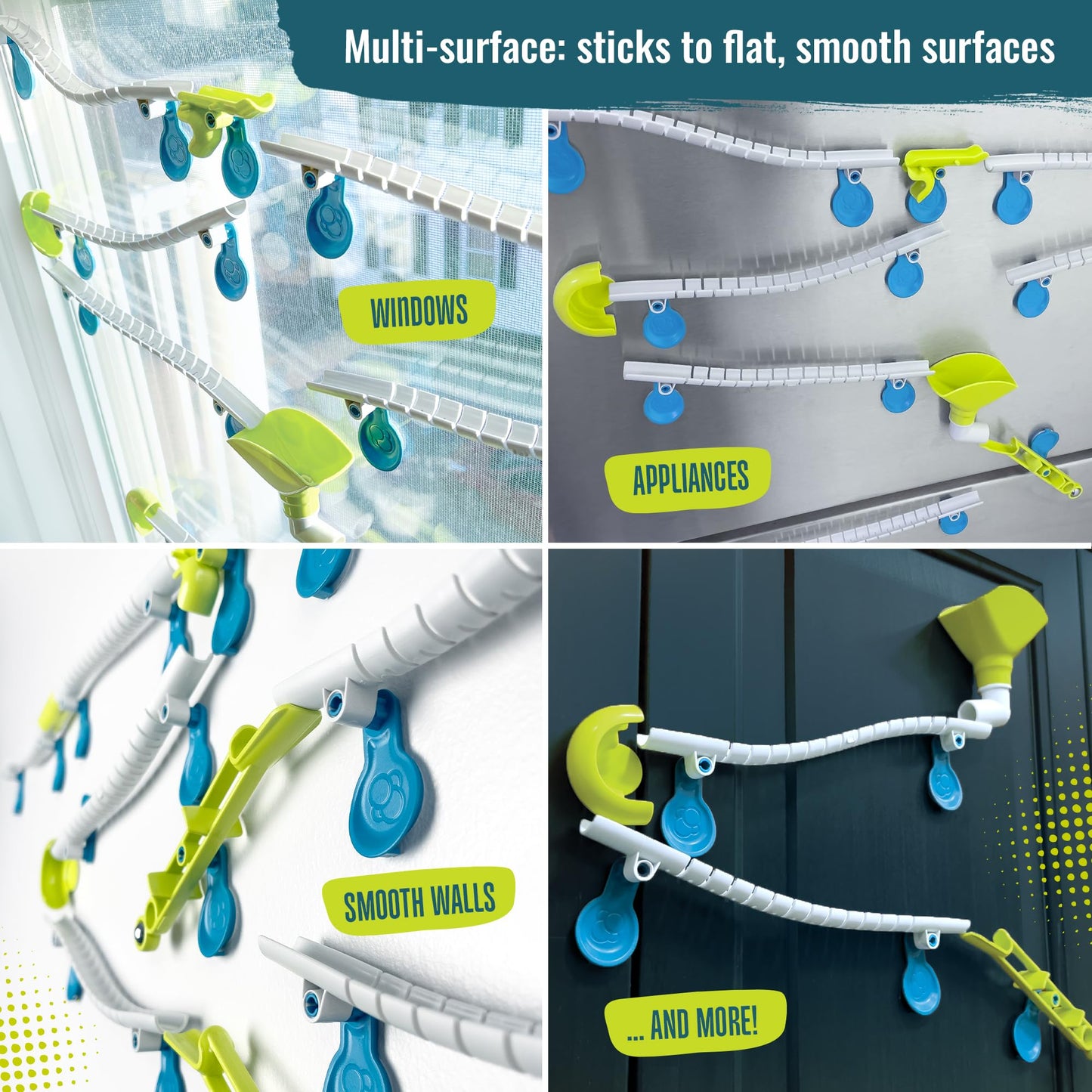 Gecko Run Marble Run Deluxe Starter Set – Vertical Tracks, Loops & Trampolines, Fast No-Mess Setup with Nano-Adhesive Pads