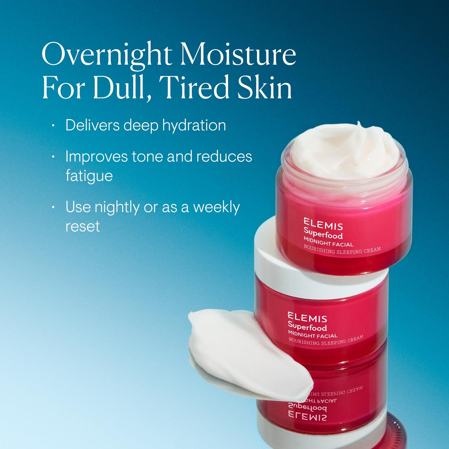 ELEMIS Superfood Midnight Facial - Overnight Hydrating Gel Cream with Prebiotics, Vitamin C, Camu Camu & Omega-Rich Night Moisturizer, 50ml