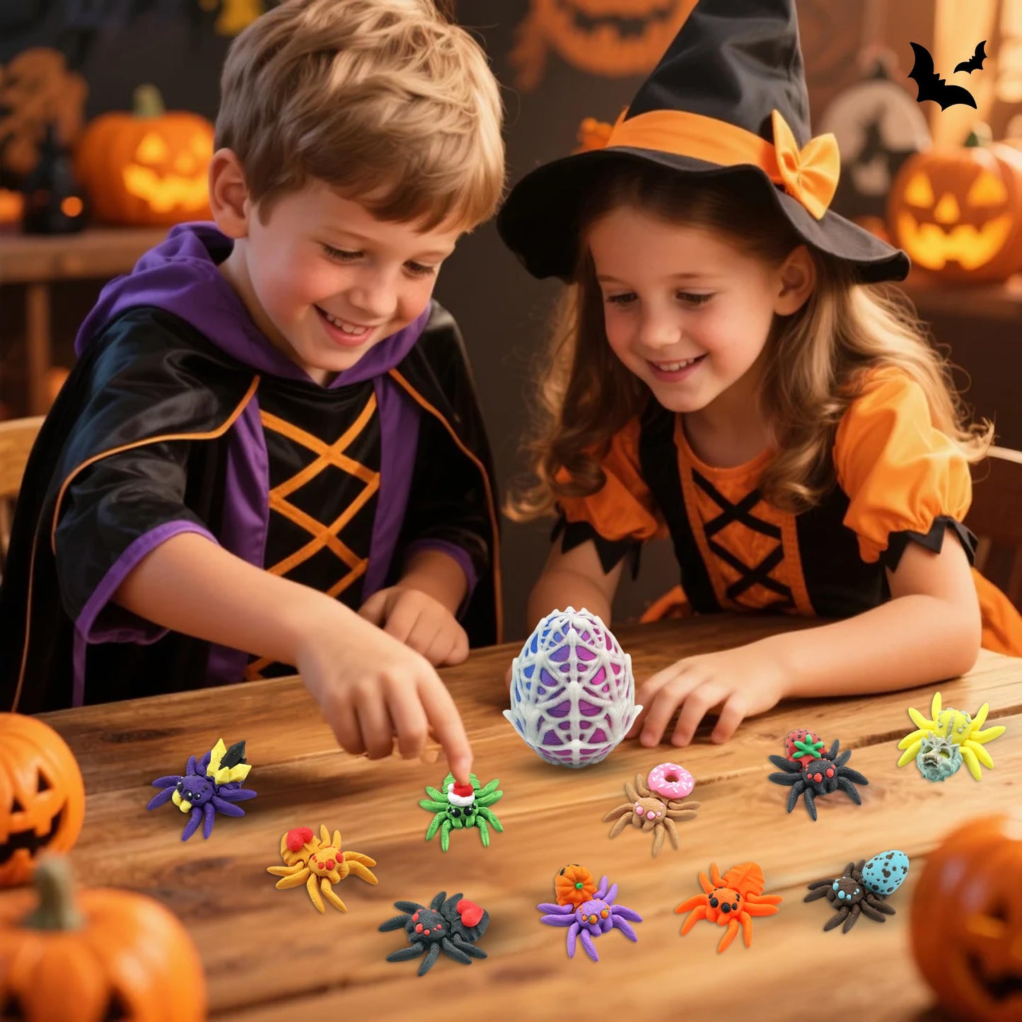 Mini 3D Printed Spider Egg with 10 Unique Glow-in-the-Dark Spiders – Halloween Toys, Cute Animal Surprise Eggs, Party Favors for Kids