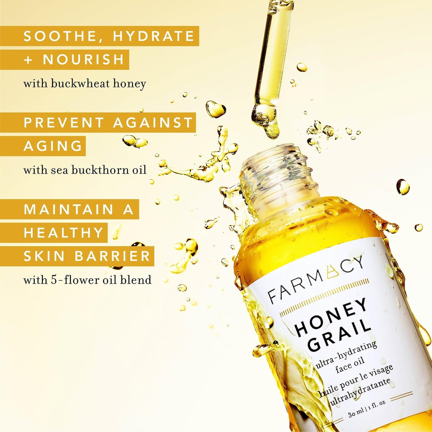 Farmacy Honey Grail Hydrating Face & Hair Oil - Sea Buckthorn, Rosehip & Buckwheat Honey for Moisture & Healthy Skin Barrier, 30ml