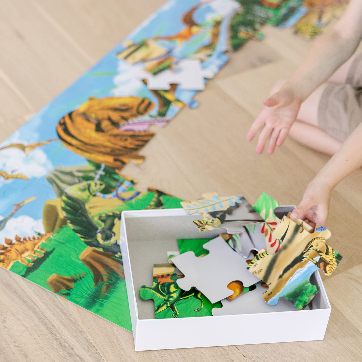 Melissa & Doug Land of Dinosaurs 48-Piece Jumbo Floor Puzzle, 4ft Long, Educational Screen-Free Activity for Kids 3+, FSC Certified