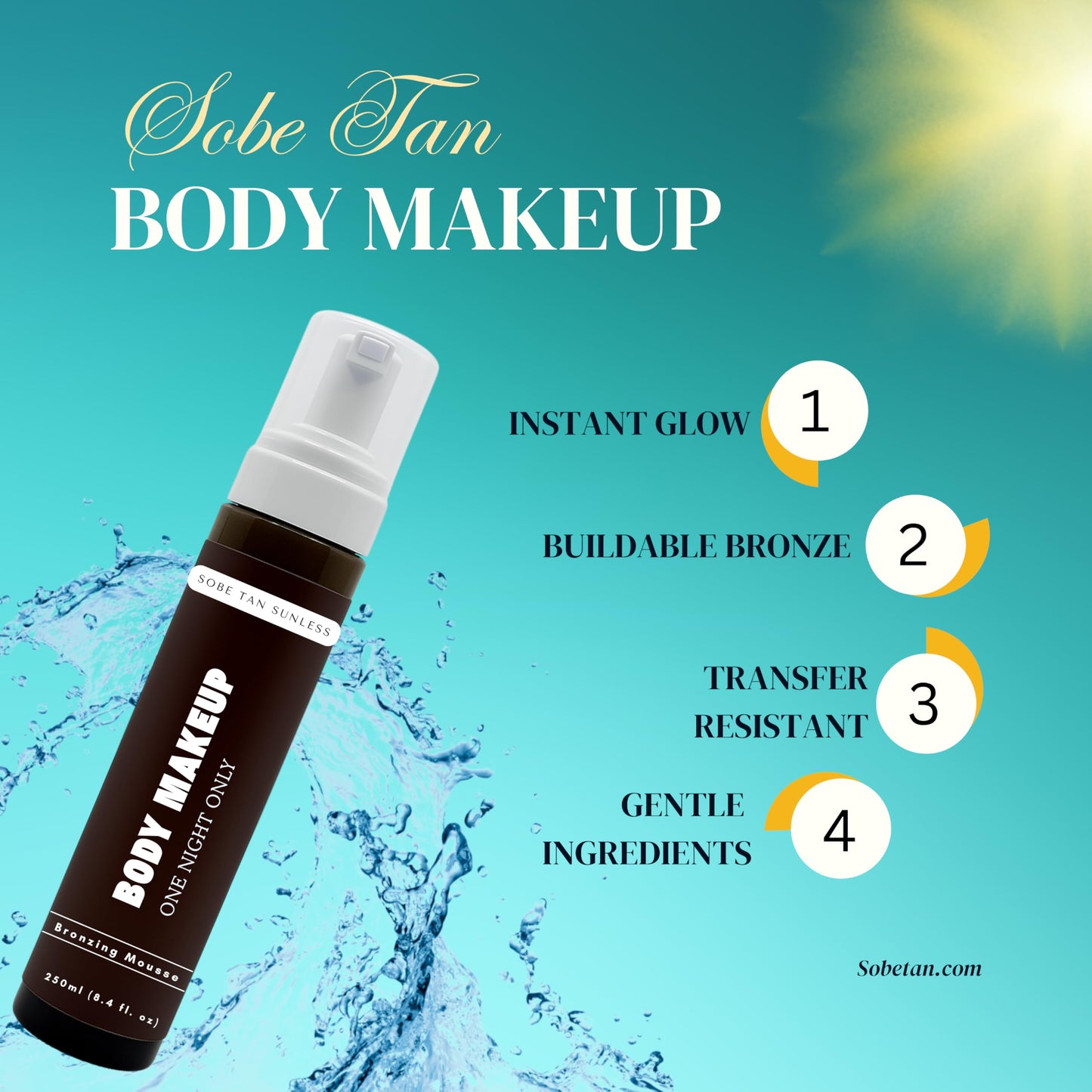 SoBe Tan Body Makeup Mousse 8.5 fl oz – Instant Wash-Off Bronzing Foam, DHA-Free, Streak-Free, Transfer & Fragrance Resistant with Mitt