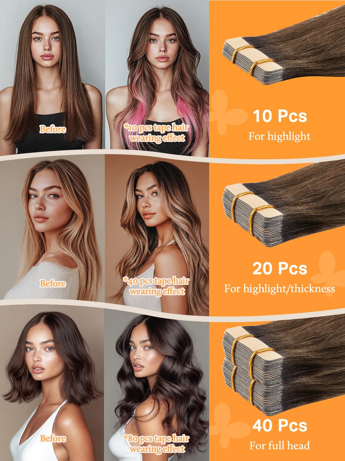 DOORES Tape in Human Hair Extensions - Balayage Dark Brown to Chestnut Brown, 18 Inch, 50g 20pcs, Remy Straight Hair Skin Weft Natural Look