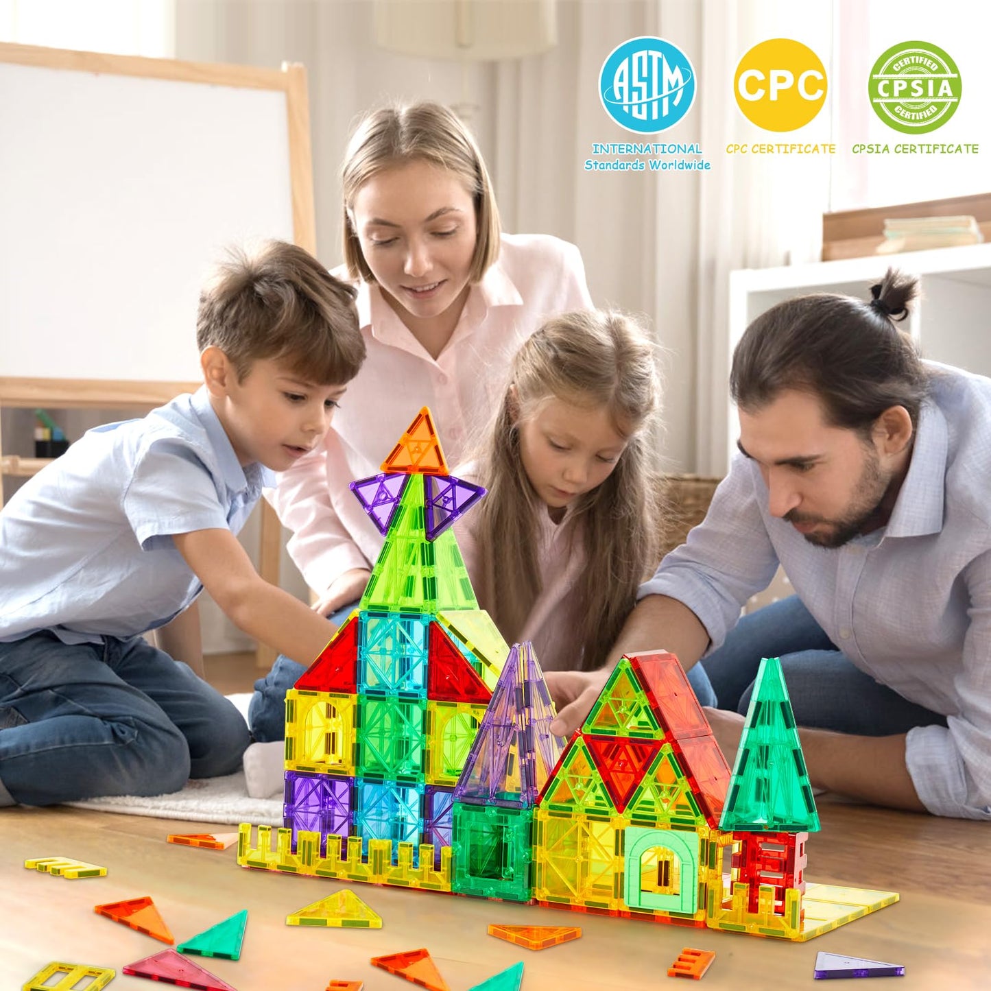 Dopyye 100PCS Magnetic Building Tiles for Kids, STEM Educational Magnet Blocks with Storage Bag, Stacking Toy Gift for Ages 3-9