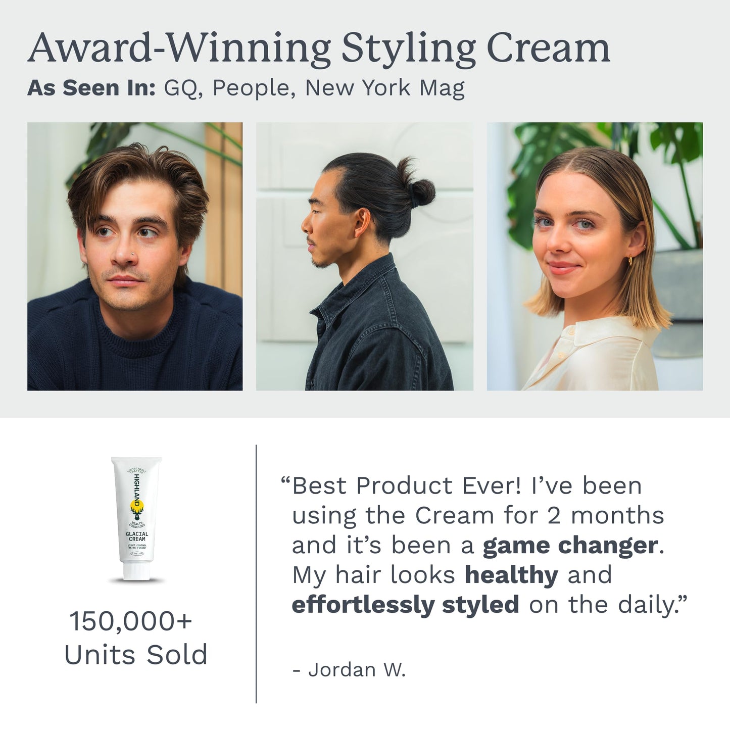 Highland Glacial Cream 2.5 oz โ Multi-Use Hair Styling Cream to Smooth, De-Frizz, Texturize & Enhance Curls โ Natural, Plant-Derived Formula for All Hair Types