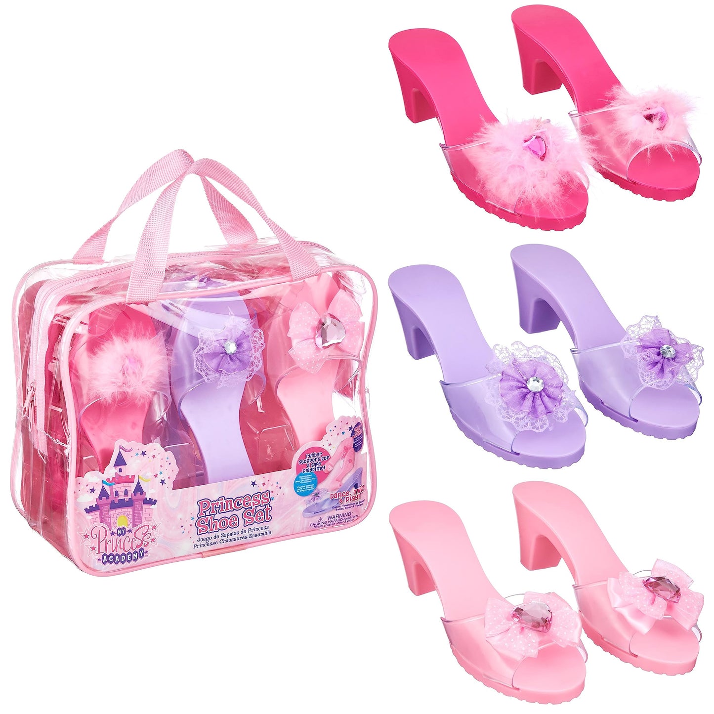 3-Pack Princess Dress Up Shoes for Kids – Pastel Slip-On Heels, Pretend Play Footwear, Toddler Sizes 7-10