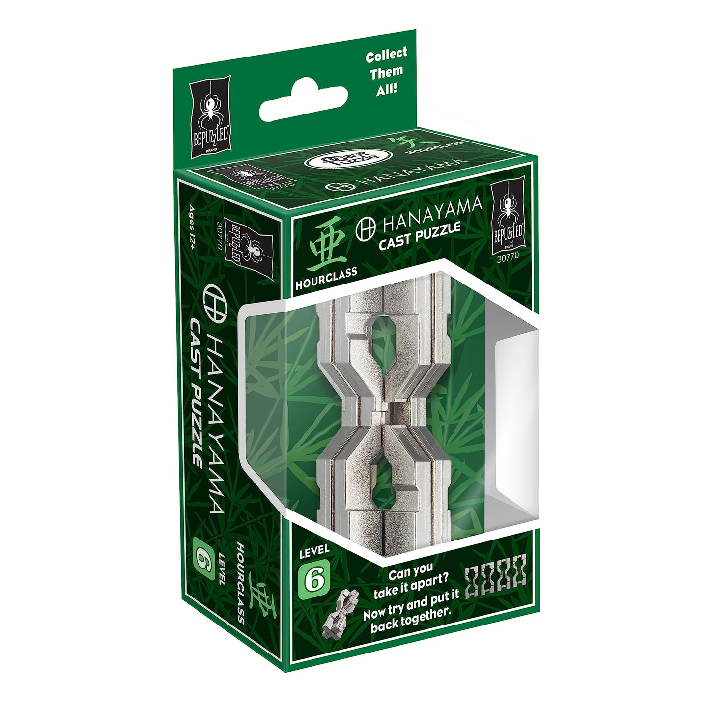 BePuzzled | Hourglass Hanayama Metal Brainteaser Puzzle Mensa Rated Level 6, for Ages 12 and Up