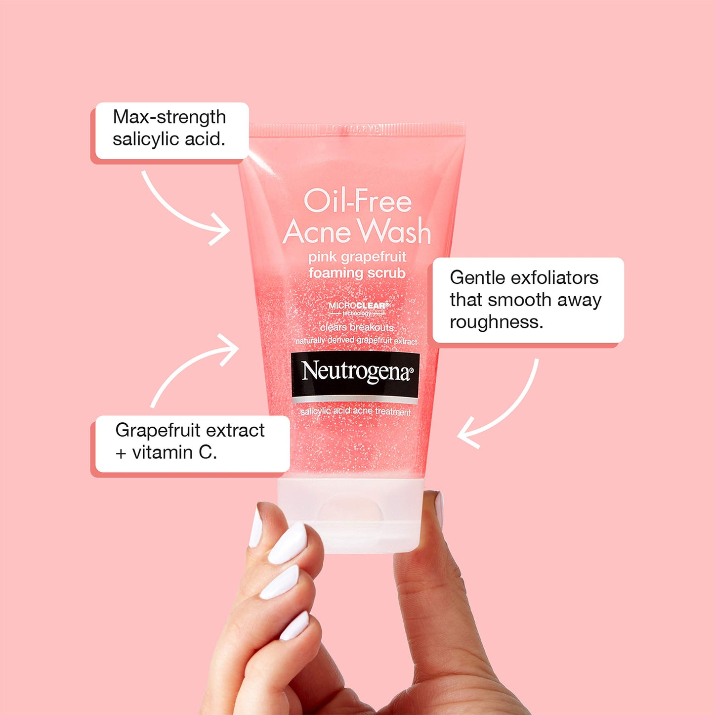 Neutrogena Oil-Free Pink Grapefruit Acne Face Wash with Vitamin C & 2% Salicylic Acid, Gentle Foaming Scrub for Breakouts, 6.7 fl. oz