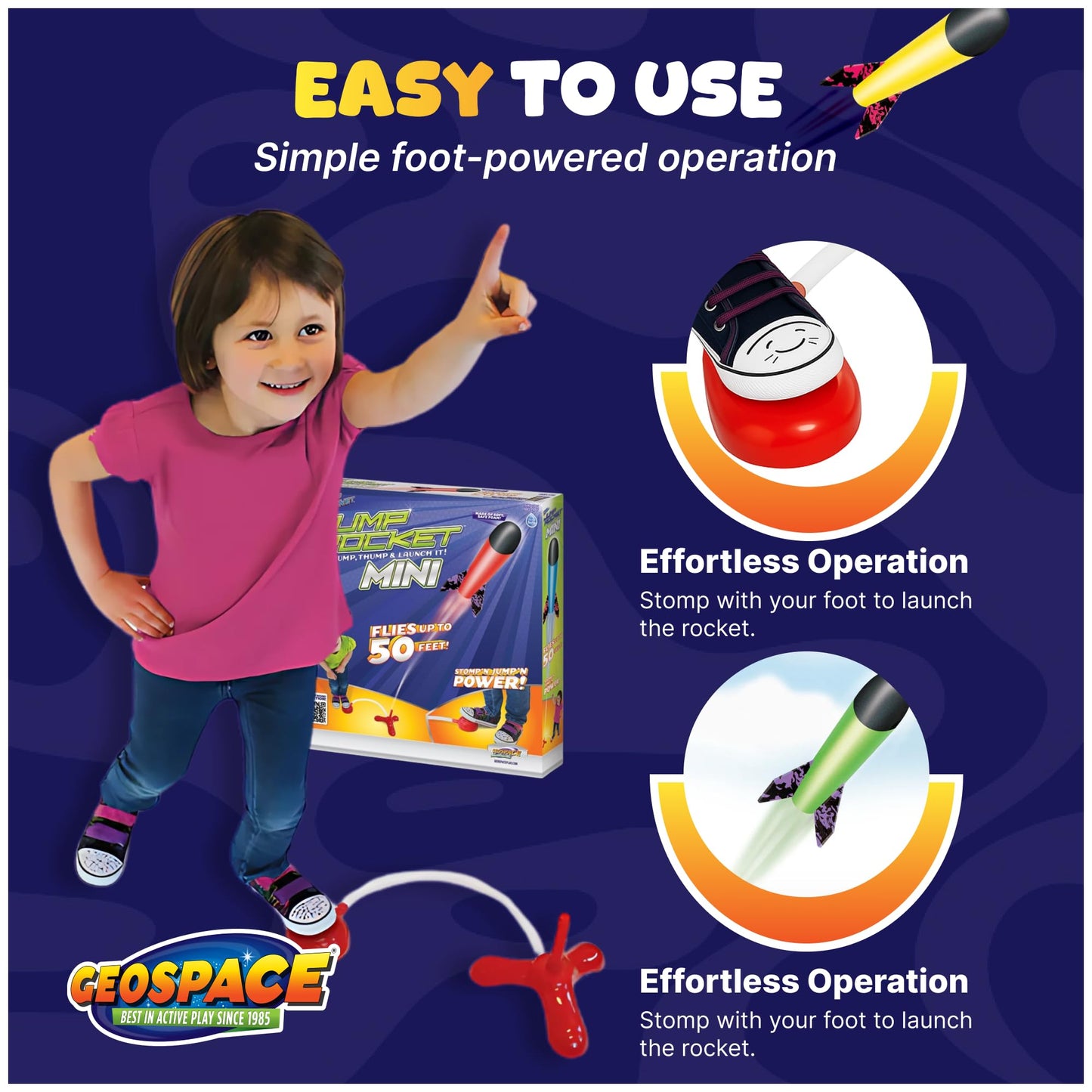Geospace Jump Rocket Mini Set – 3 Foam Stomper Rockets with Single Pump, Outdoor Fun Toy for Kids Boys & Girls