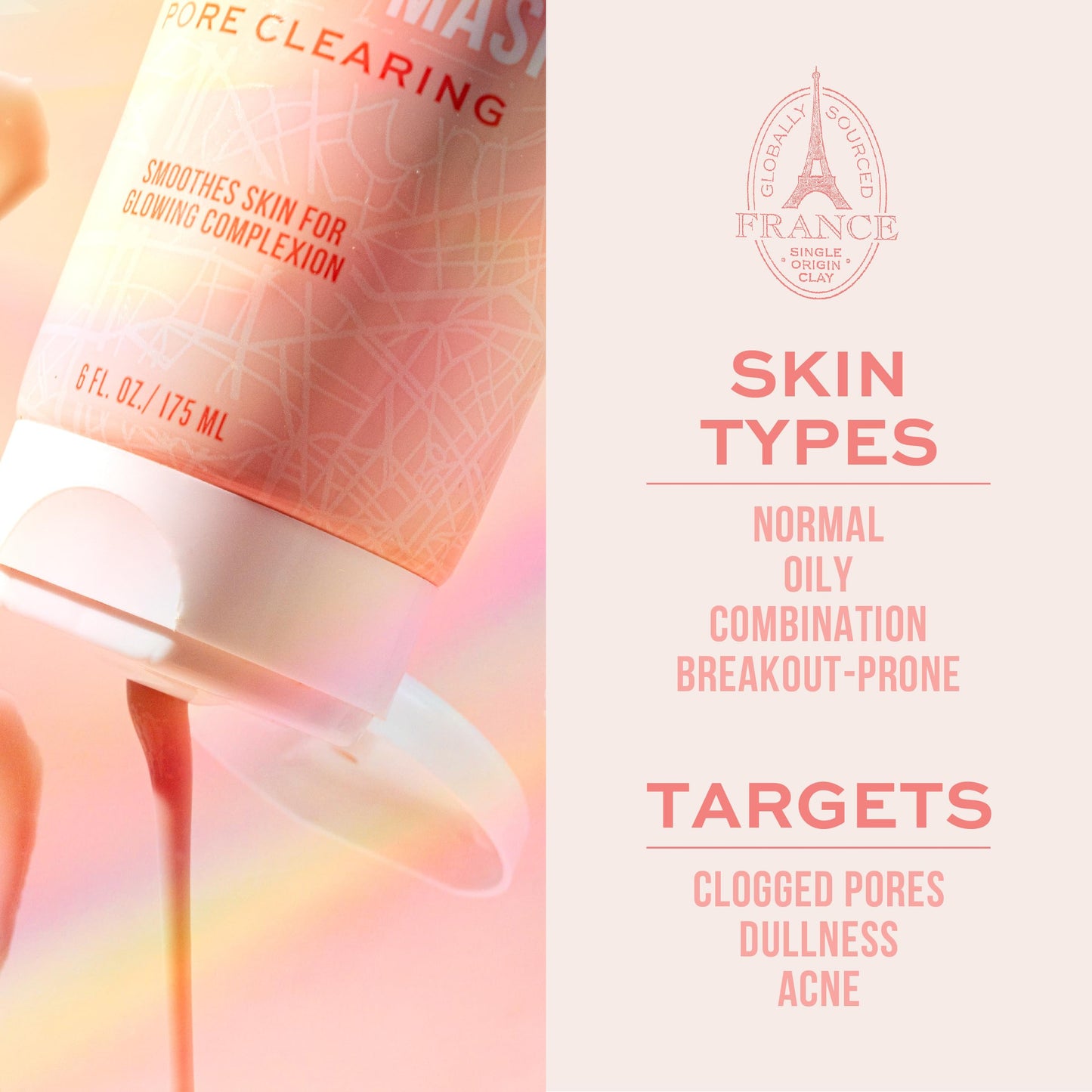 Freeman Exotic Blends Pore Clearing French Pink Clay Peel Off Facial Mask, 6 fl.oz./175 mL Tube