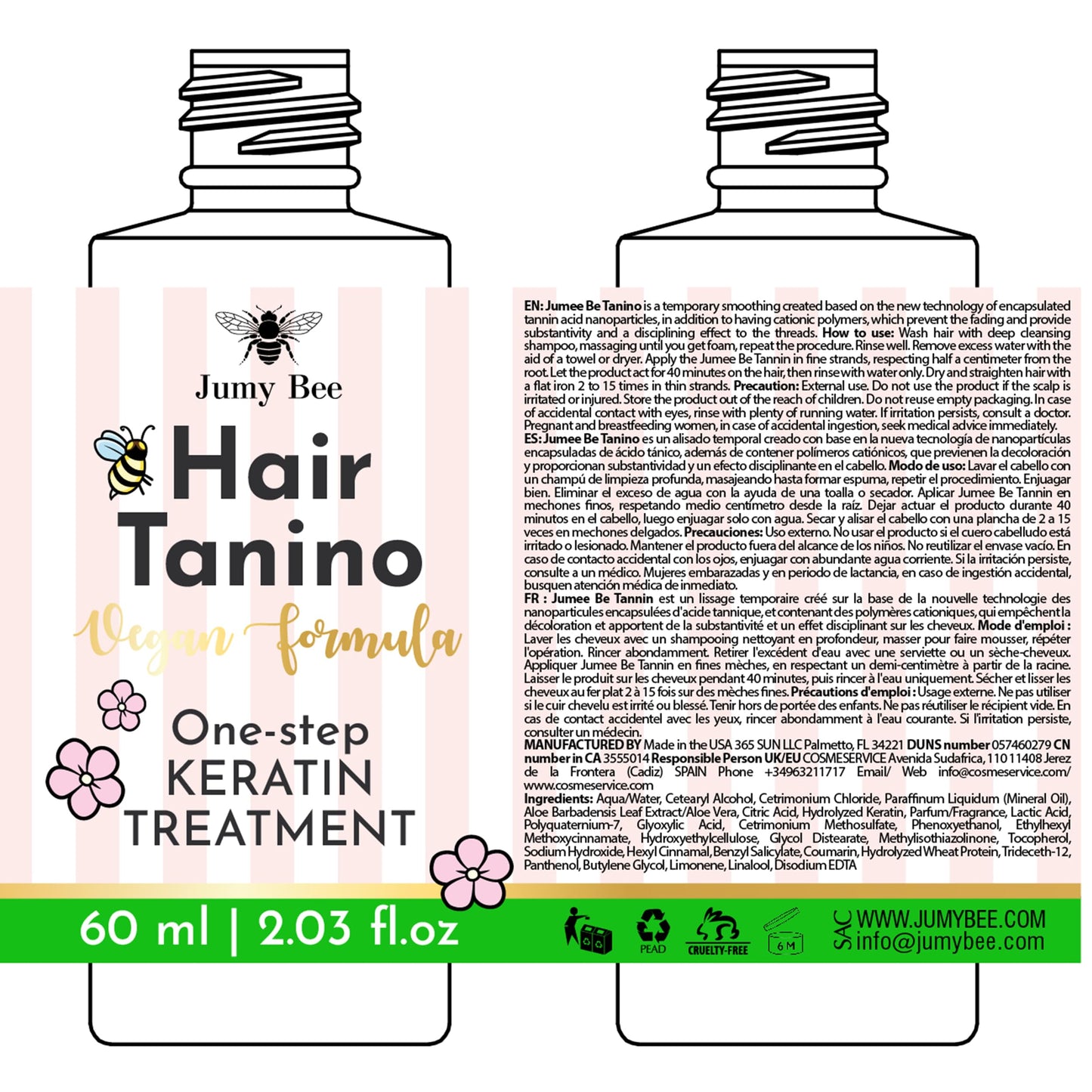 Jumybee Tanino Keratin Hair Straightening Treatment – Smoothing, Hydrating & Repairing with Avocado & Protein – Formaldehyde Free, 2.03 Fl Oz