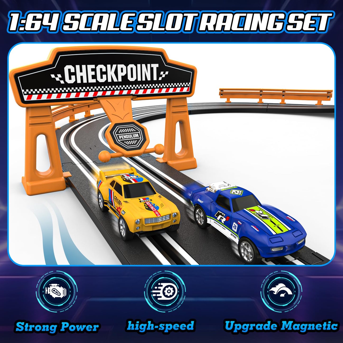 High-Speed Slot Car Race Track Set for Kids – 2 Cars, Dual Racing, Battery/Electric, Lap Counter, Toys for Boys & Girls Ages 4-12