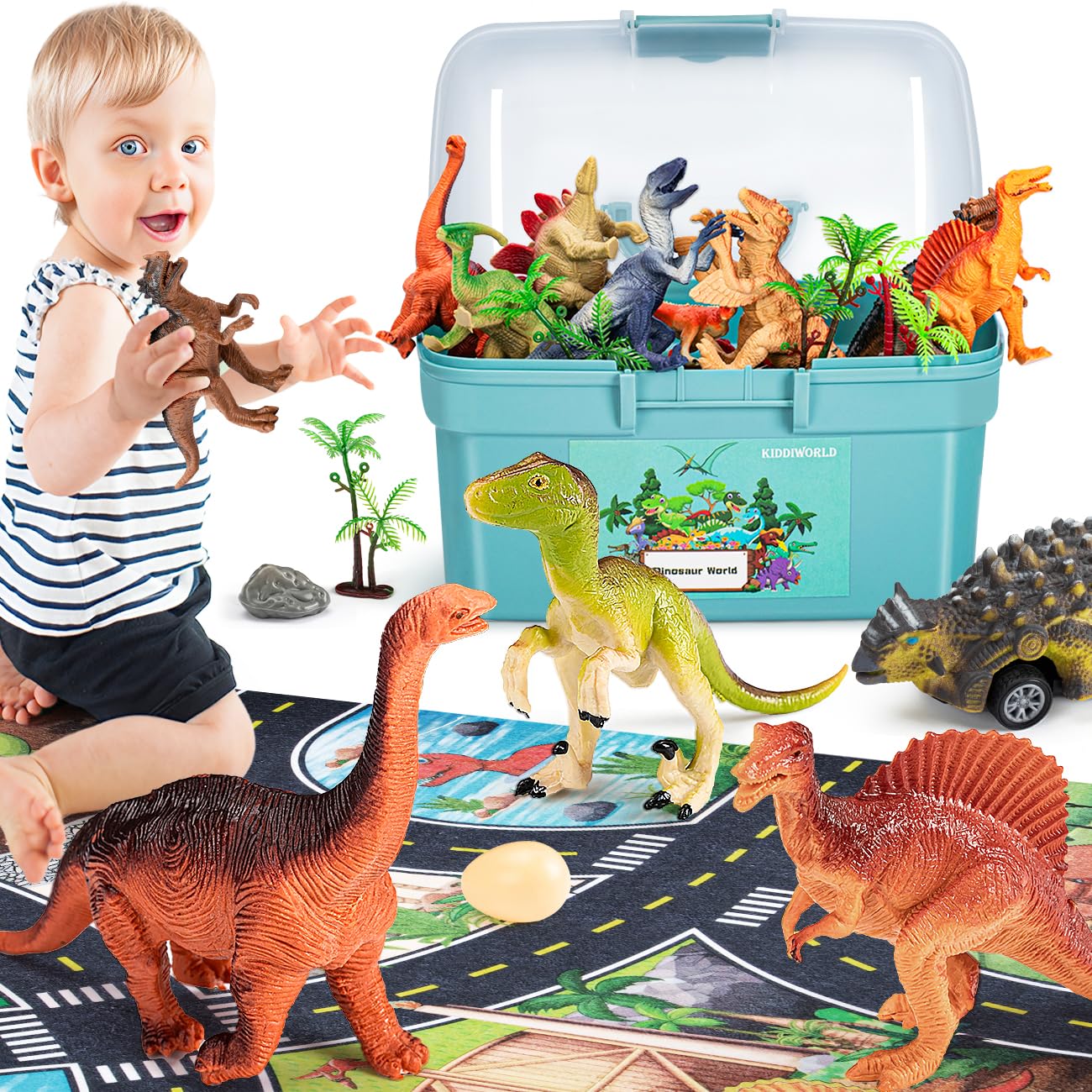 Kiddiworld Dinosaur Toys for Toddlers & Kids 2-7 – Dino Figures with Play Mat, Birthday & Christmas Gift for Boys & Girls