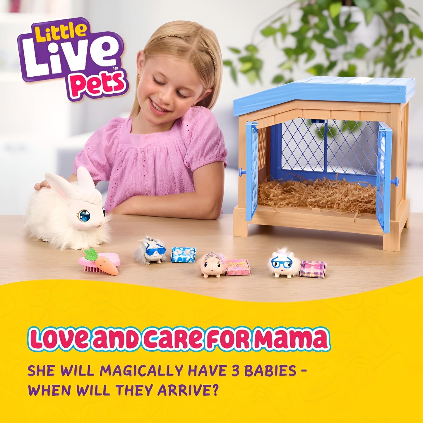 Little Live Pets Bunny Mama Surprise Toy Set, Hutch Interactive Animal Playset with 3 Surprise Babies, 20+ Sounds, Bunny Accessories for Girls Ages 3+