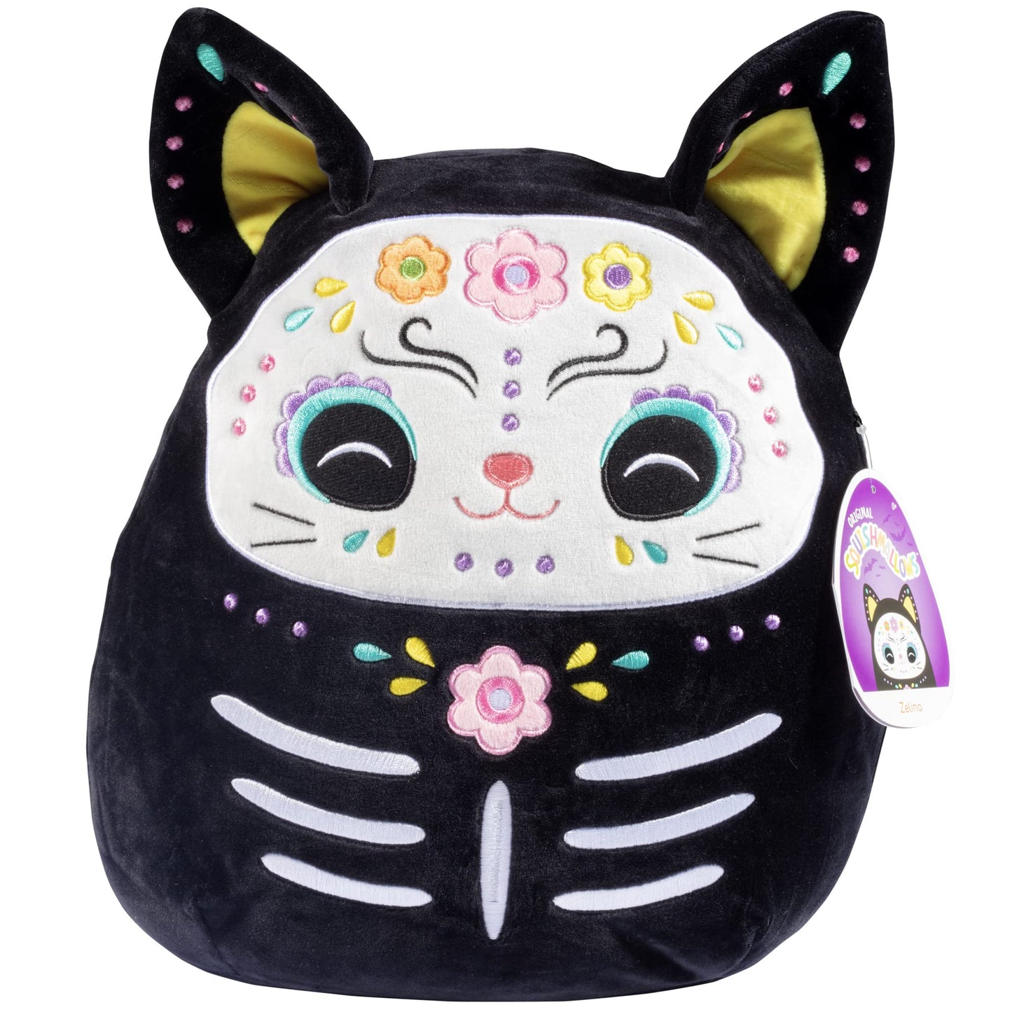 Squishmallows 12" Zelina Day of the Dead Cat Plush – Black Sugar Skull Kitty, Collectible Halloween & Día de Los Muertos Gift 2025