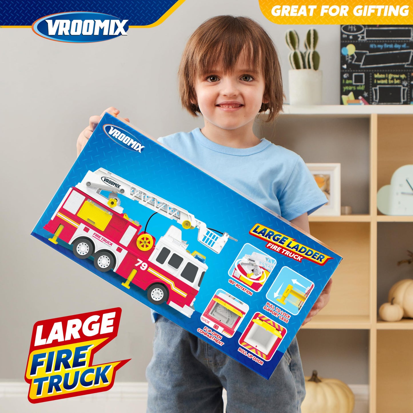 Extra Large 33" Fire Truck Toy for Boys with Lights, Sirens & Sprinkler Pump – Big Emergency Vehicle for Kids Ages 3-7, Gift