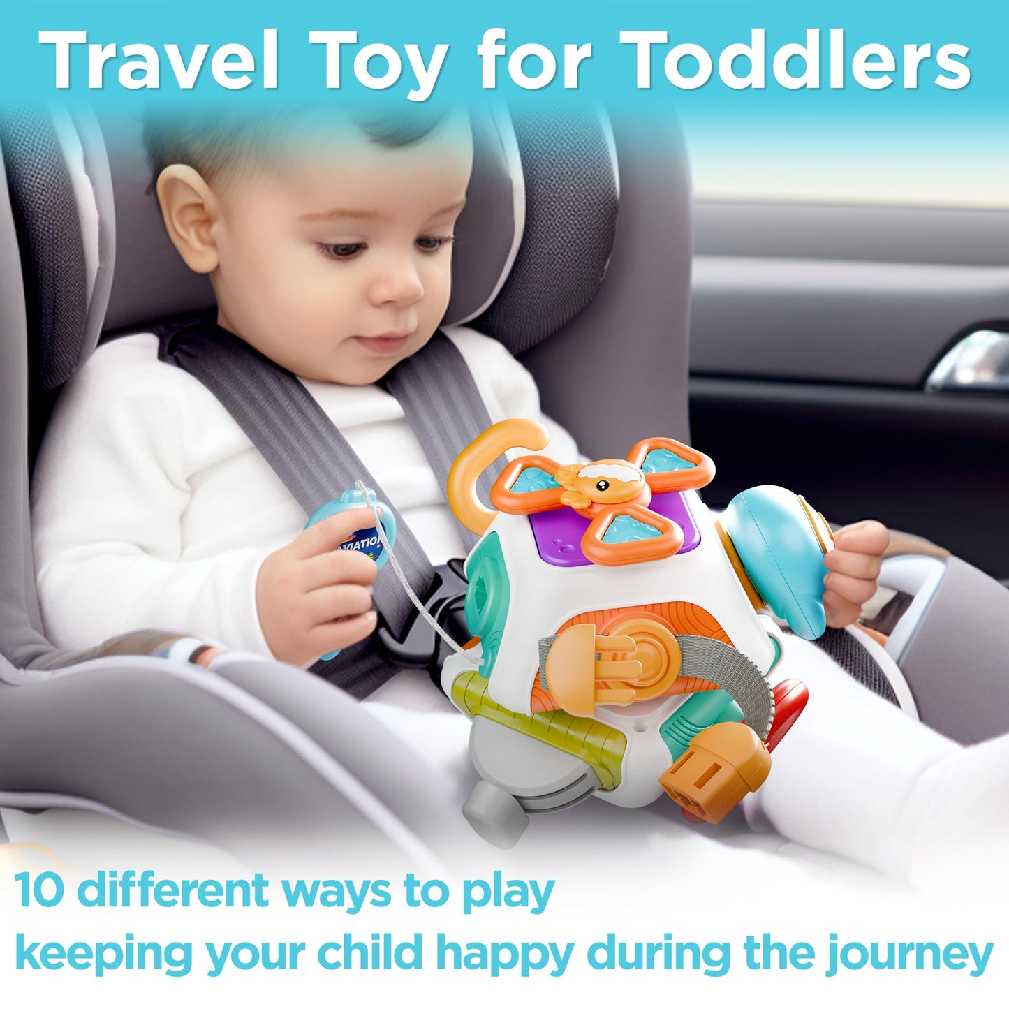 iPlay iLearn 10-in-1 Baby Busy Board Cube – Montessori Sensory & Learning Toy for Toddlers 6–24 Months | Travel & Birthday Gift