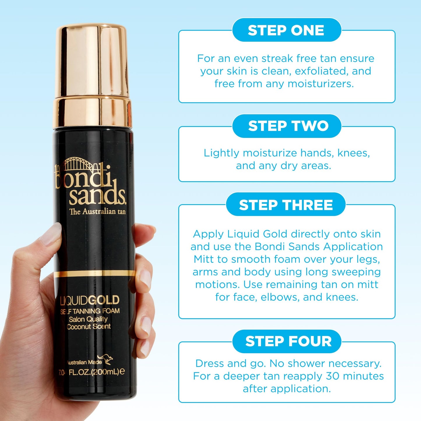 Bondi Sands Liquid Gold Self Tanning Foam | Lightweight + Quick Dry Foam Enriched with Argan Oil, Provides a Hydrated Streak-Free Tan | 6.76 Oz/200 mL