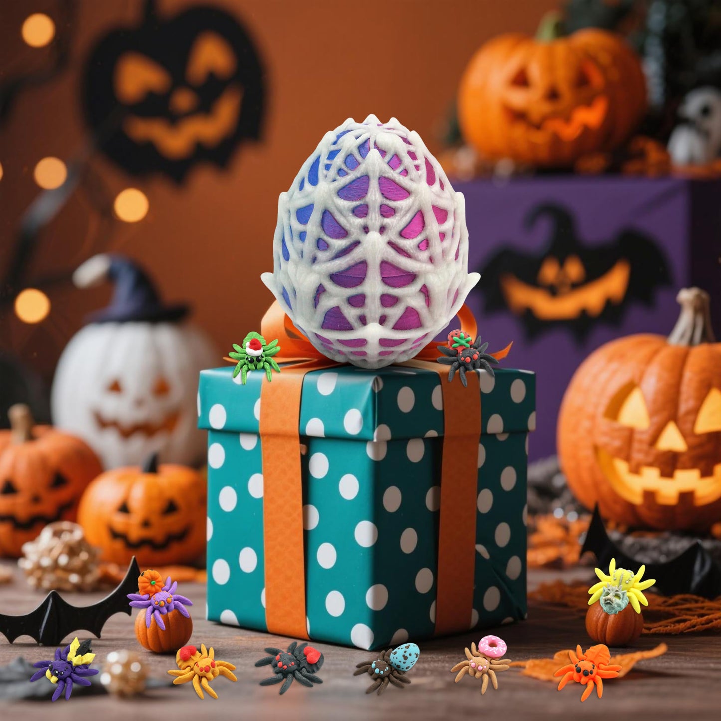 Mini 3D Printed Spider Egg with 10 Unique Glow-in-the-Dark Spiders – Halloween Toys, Cute Animal Surprise Eggs, Party Favors for Kids