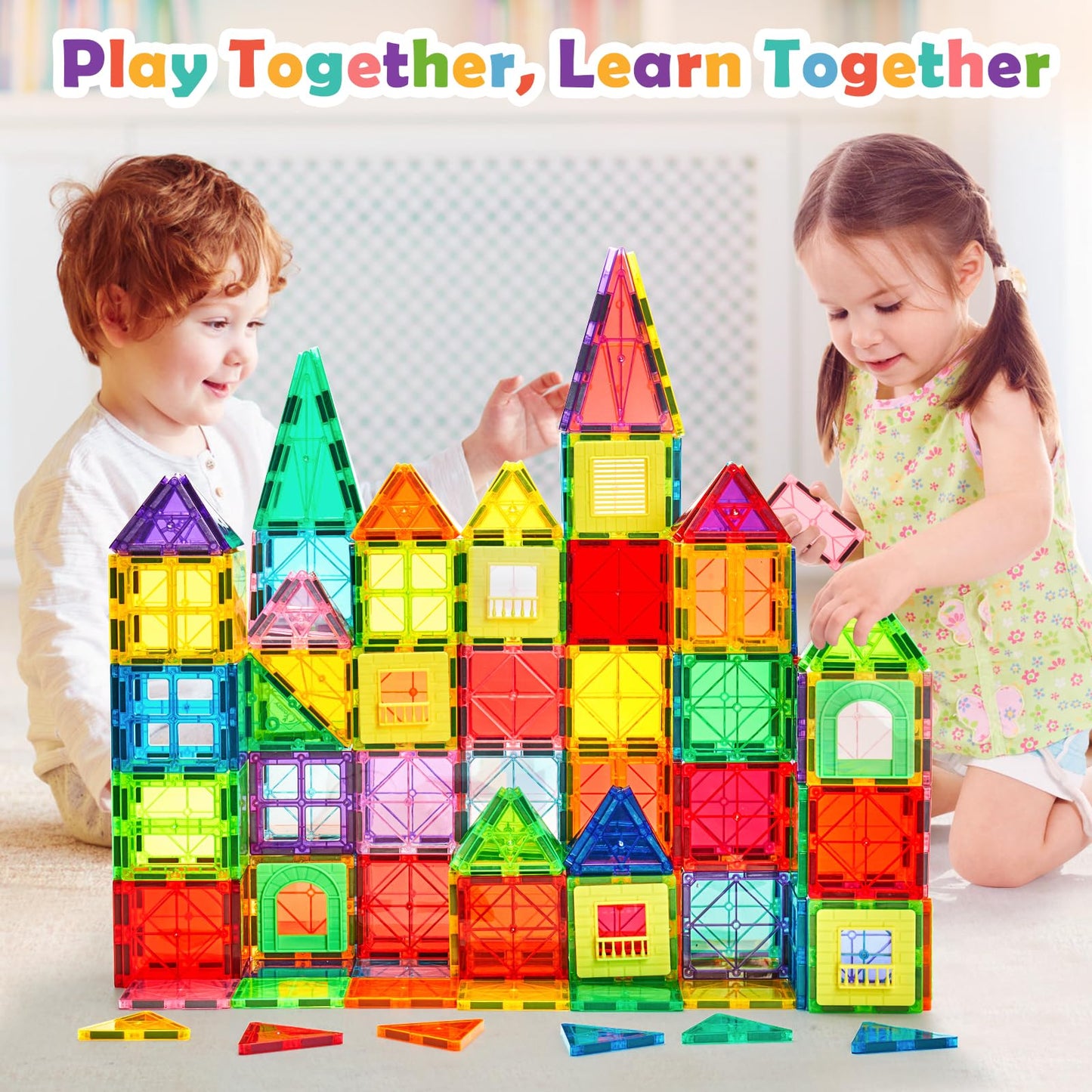 Dopyye 100PCS Magnetic Building Tiles for Kids, STEM Educational Magnet Blocks with Storage Bag, Stacking Toy Gift for Ages 3-9