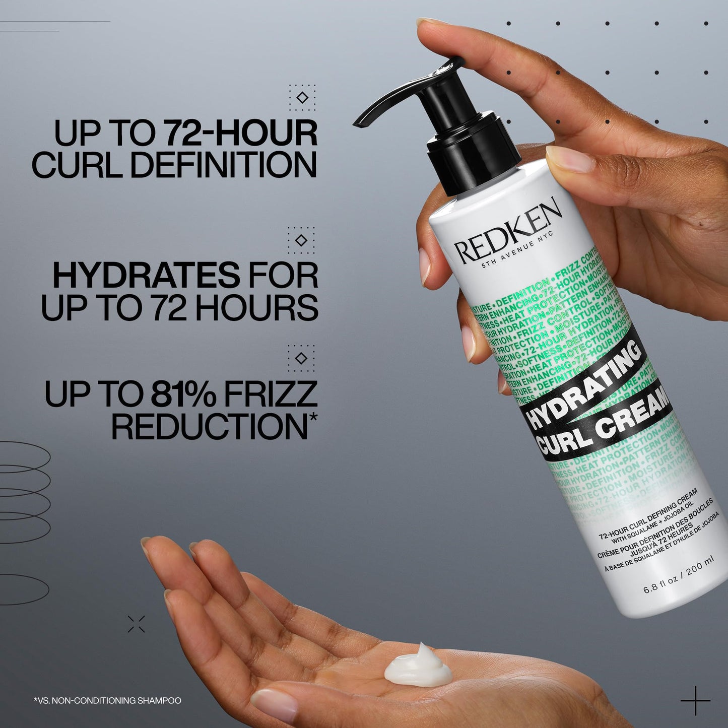 Redken Hydrating Curl Cream - 72-Hour Curl Definition, Heat Protection up to 450°F, Silicone-Free & Paraben-Free