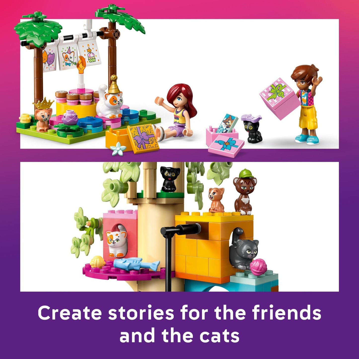 LEGO Friends Cat Birthday Party & Tree House Set - Building Blocks with Cat Toys & 2 Minidolls, Creative Storytelling Toy for Kids 9+