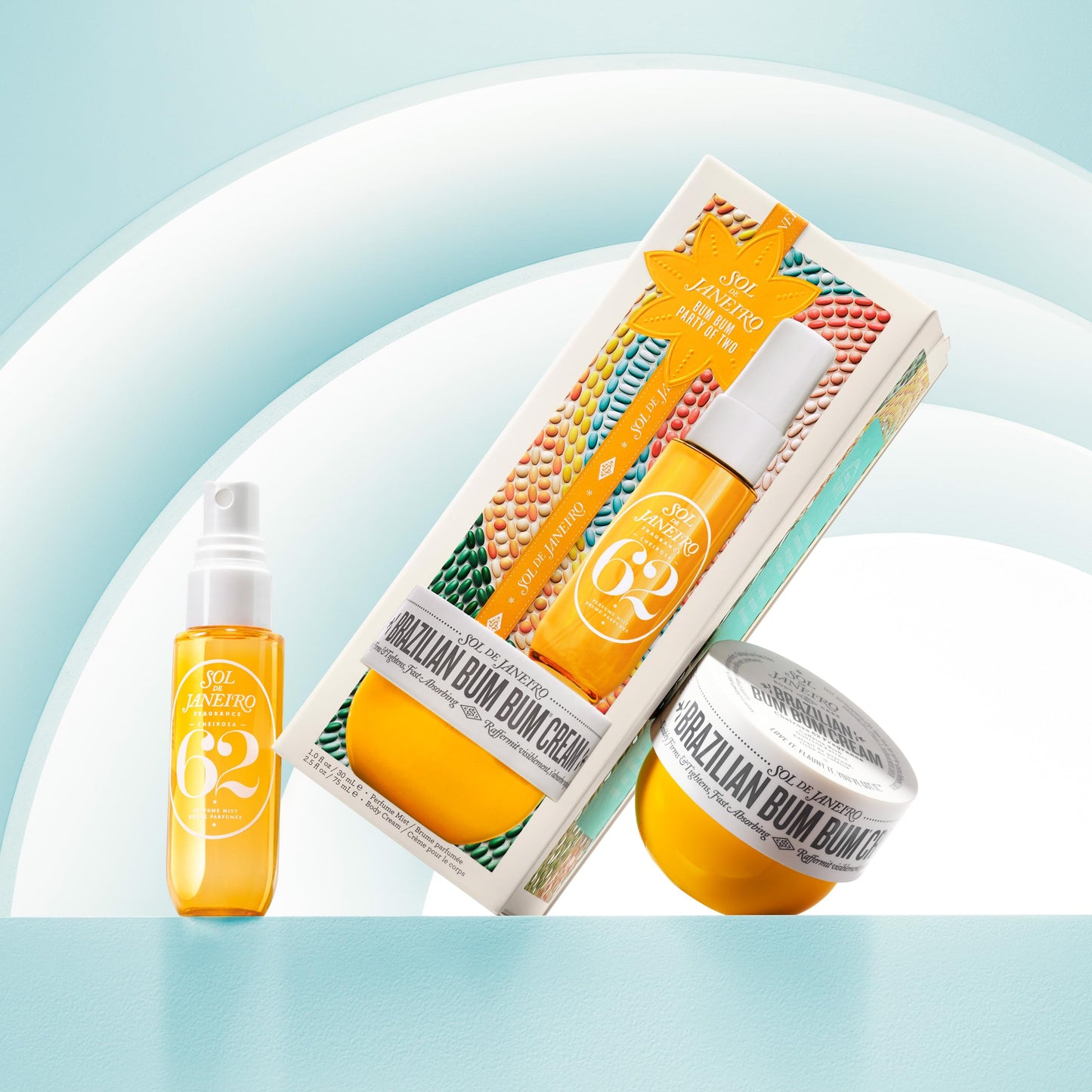 Sol de Janeiro Bum Bum Party of Two Gift Set – Brazilian Bum Bum Cream 2.5 fl oz & Cheirosa 62 Mist 1 fl oz | Travel Size Limited Edition