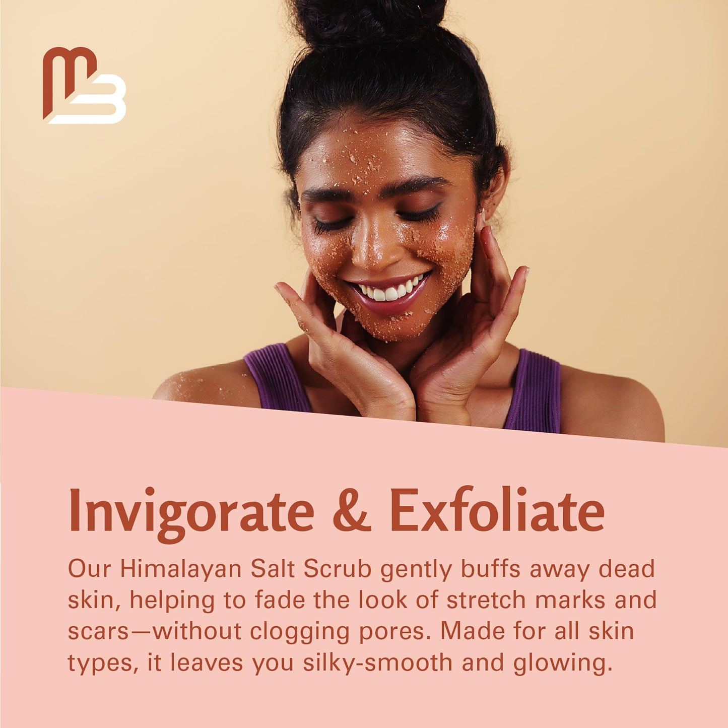 M3 Naturals Himalayan Salt Scrub with Collagen & Stem Cells – Face, Body & Foot Exfoliator for Cellulite, Toning & Smooth Skin, 16 fl oz