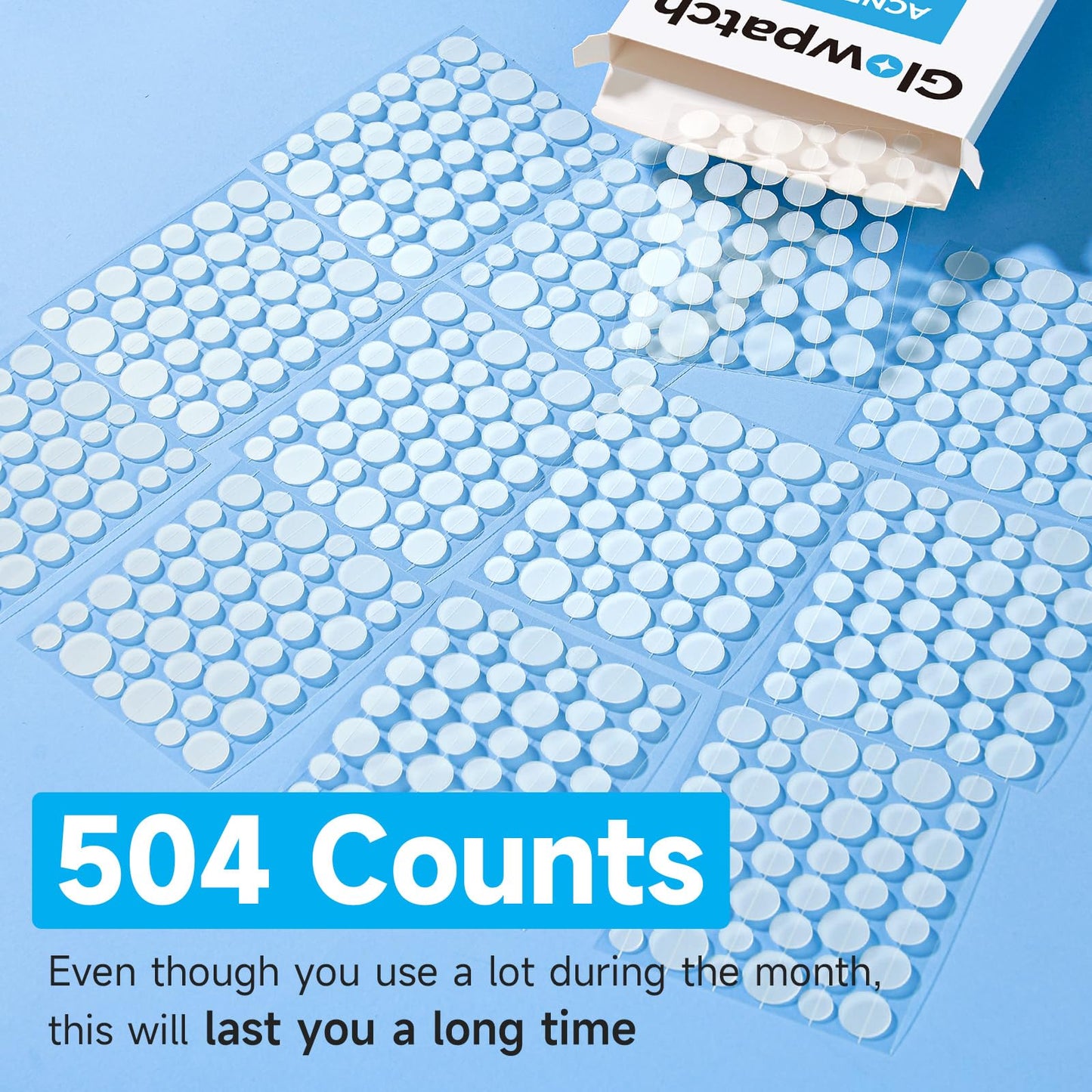 Glowpatch Pimple Patches for Face – 504 Hydrocolloid Acne Spots, 4 Sizes, Clear Zit & Blemish Stickers, FSA Eligible Bulk