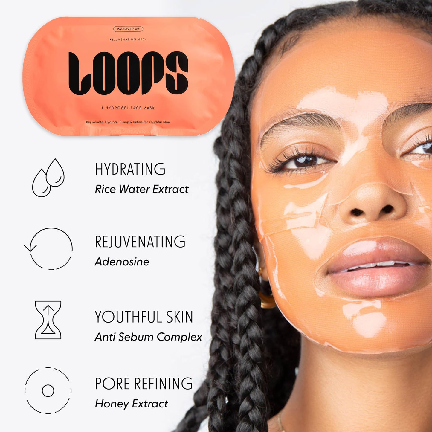 LOOPS Variety Hydrogel Face Mask Kit - 5 Korean Masks for Brightening, Detox, Repair, Glow & Rejuvenation - Women’s Skincare Gift