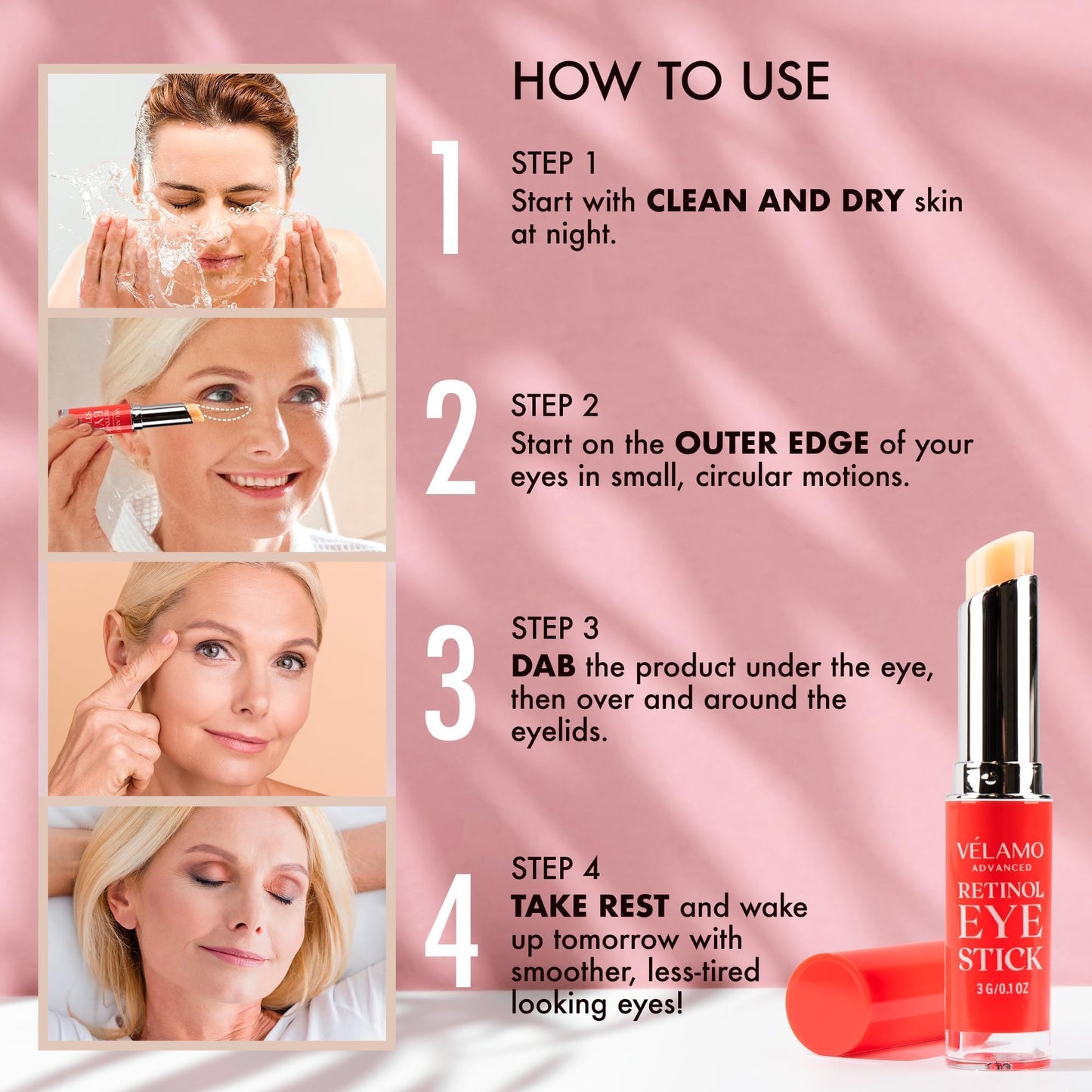 VELAMO Retinol Eye Balm Stick with Bakuchiol – Anti-Aging Under Eye Cream for Dark Circles, Puffiness, Fine Lines & Wrinkles, 0.1 oz