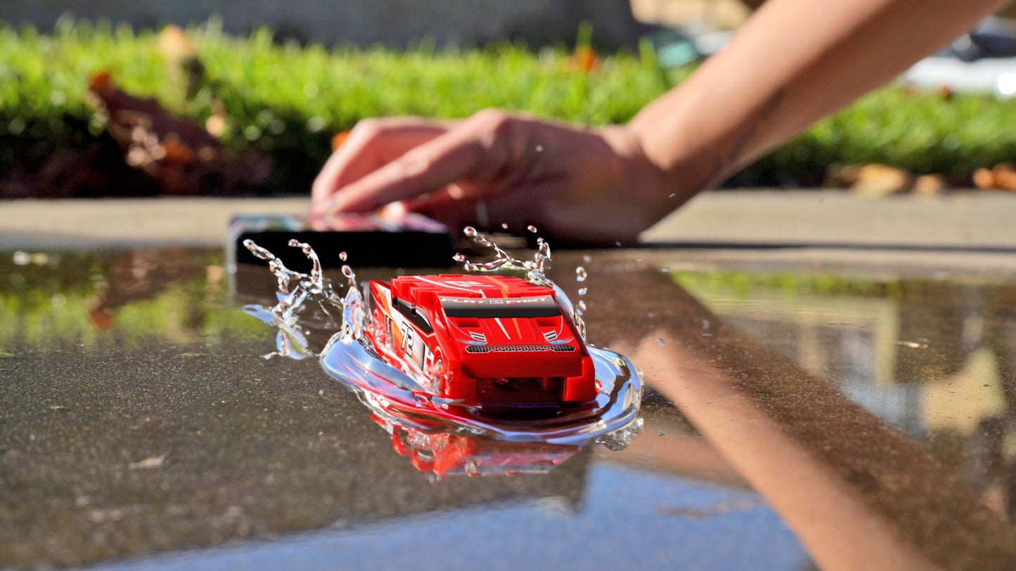 FLAT 2 FAST Stunt Card Racer – Pocket-Size Flat Car Launcher with Button for Stunt Racing, Compact Red Racecar Toy for Kids & Adults