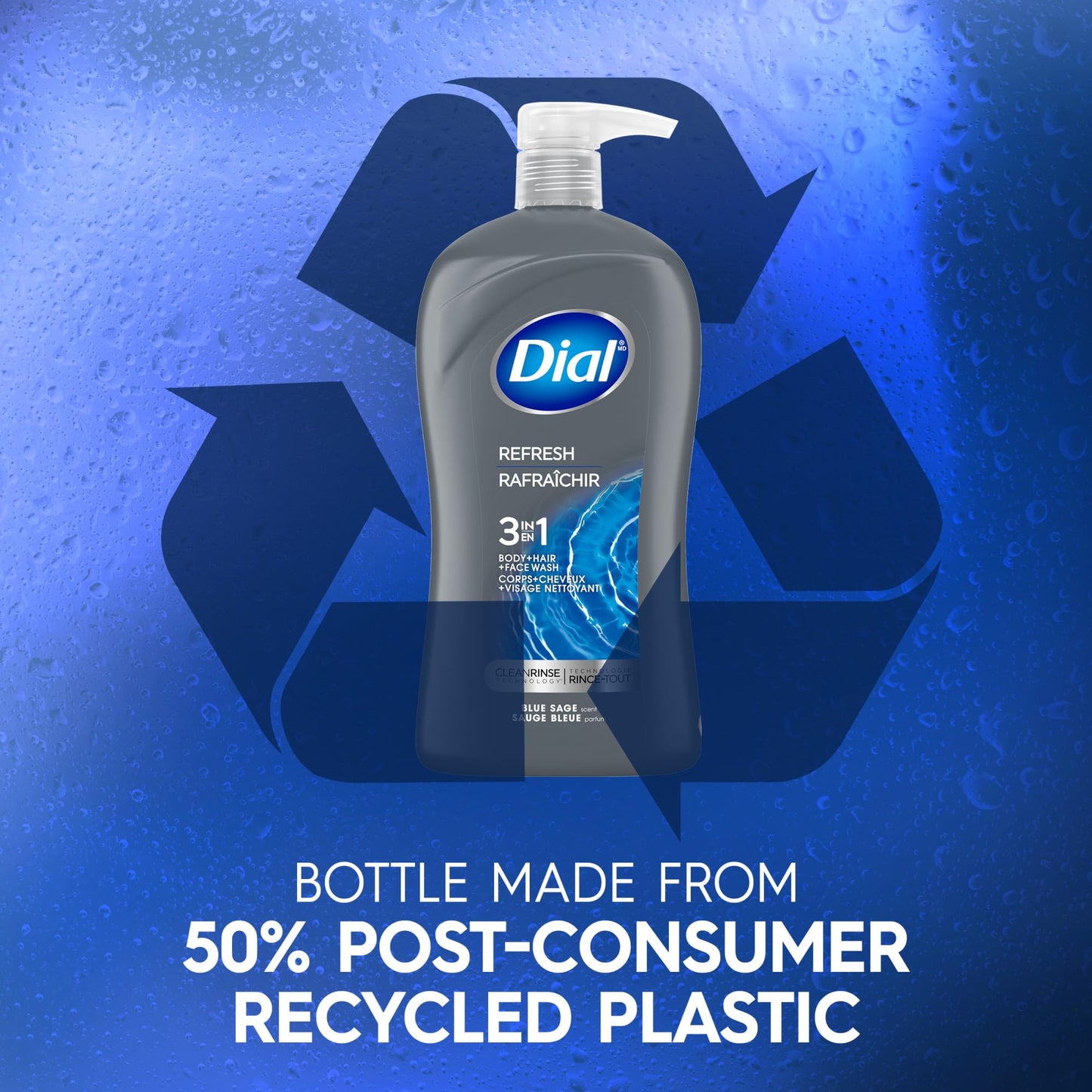 Dial Men 3in1 Body, Hair and Face Wash, Hydro Fresh, 32 fl oz