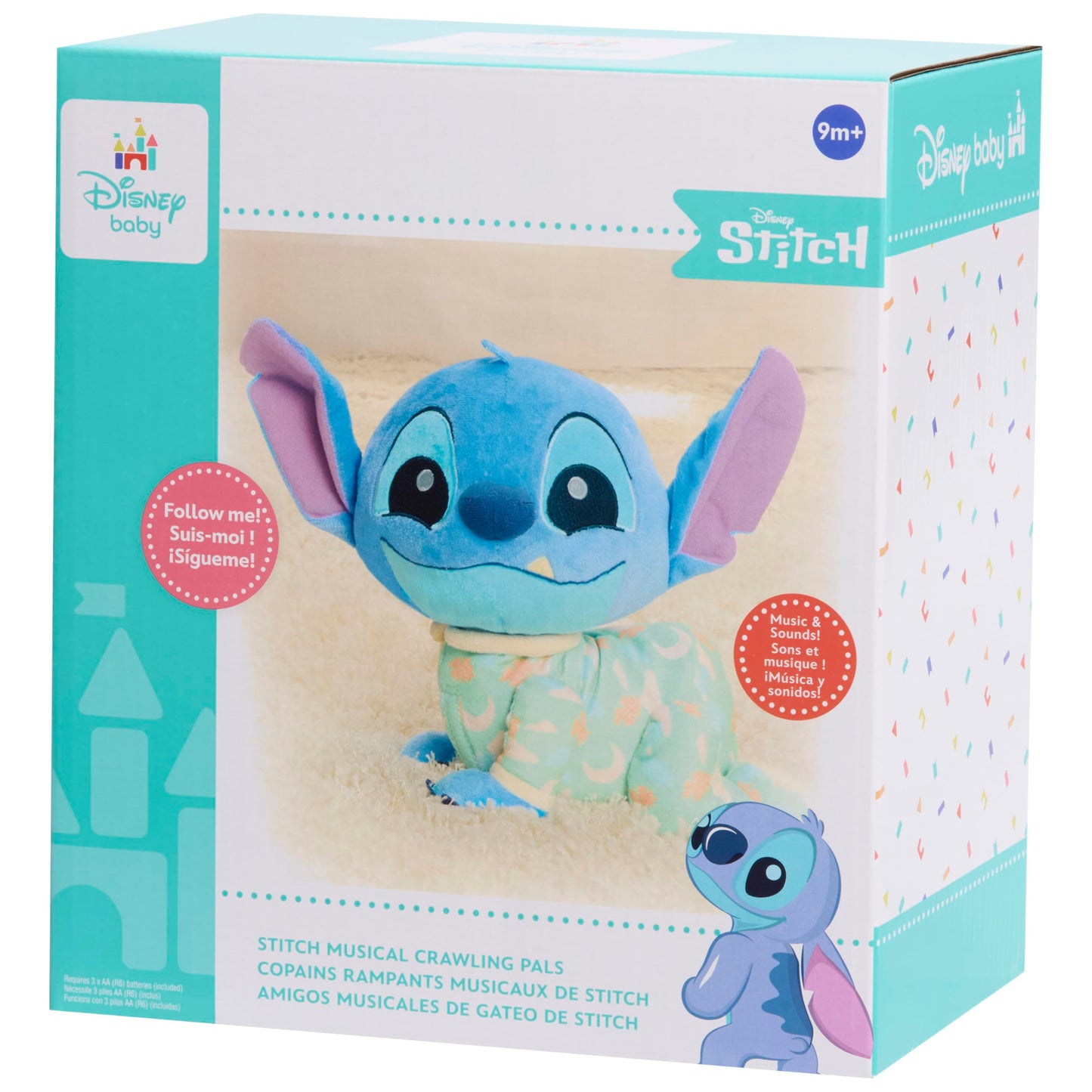 Just Play Disney Baby Musical Crawling and Talking Pals, Stitch, Interactive Plush Toy, Kids Toys for Ages 09 Month