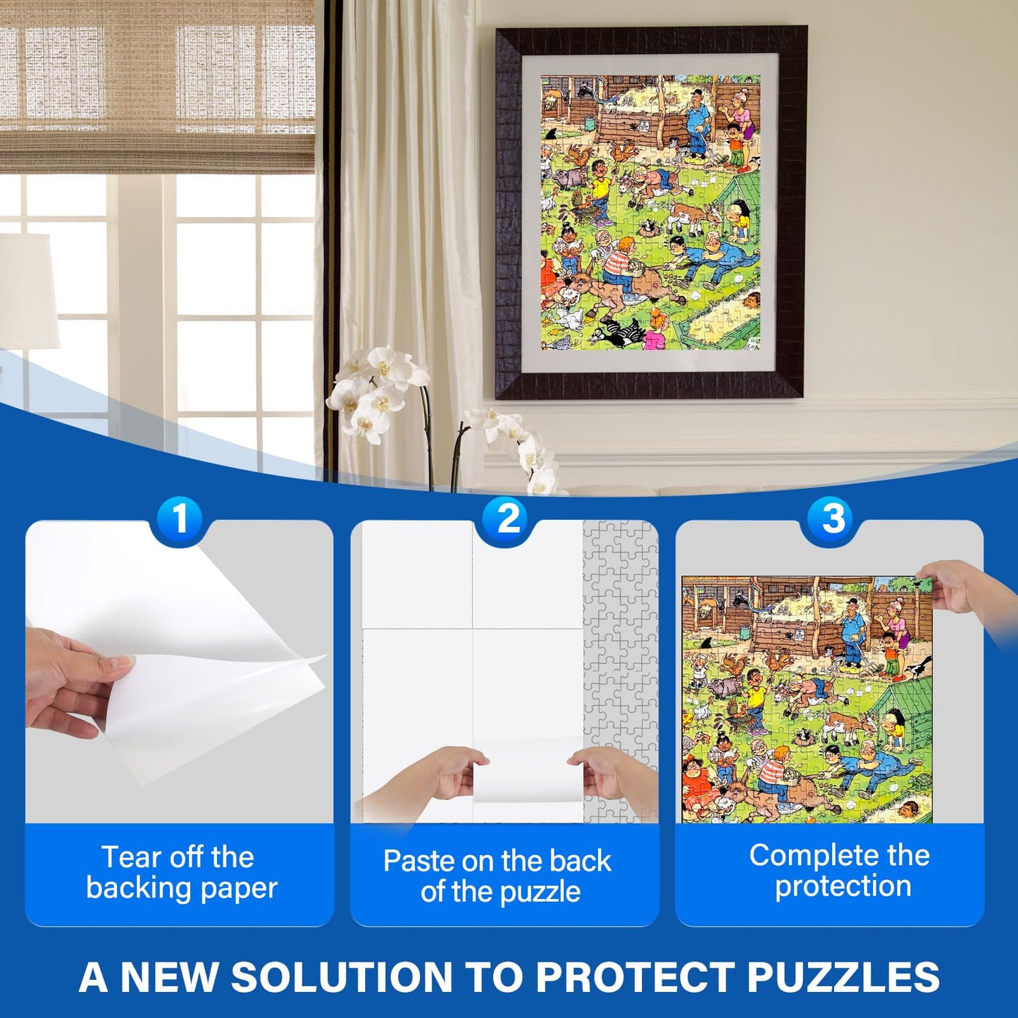Puzzle Glue Sheets for 1000-Piece Puzzles – 24 Easy Peel & Stick Saver Sheets, No-Clean Jigsaw Stickers, Gift for Puzzle Lovers