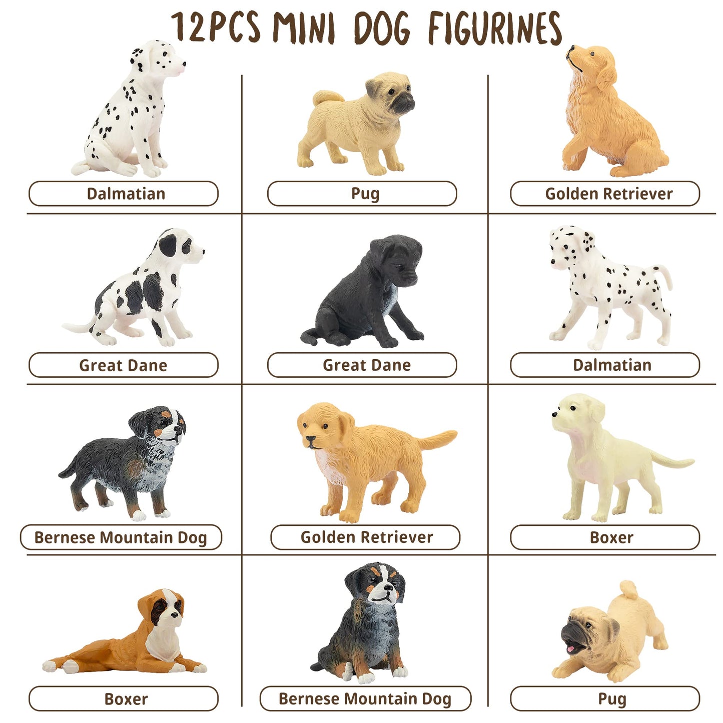 Toymany 12PCS Mini Dog Figurines Playset – Realistic Hand-Painted Plastic Puppies, Tiny Dog Toys, Cake Toppers for Kids & Toddlers