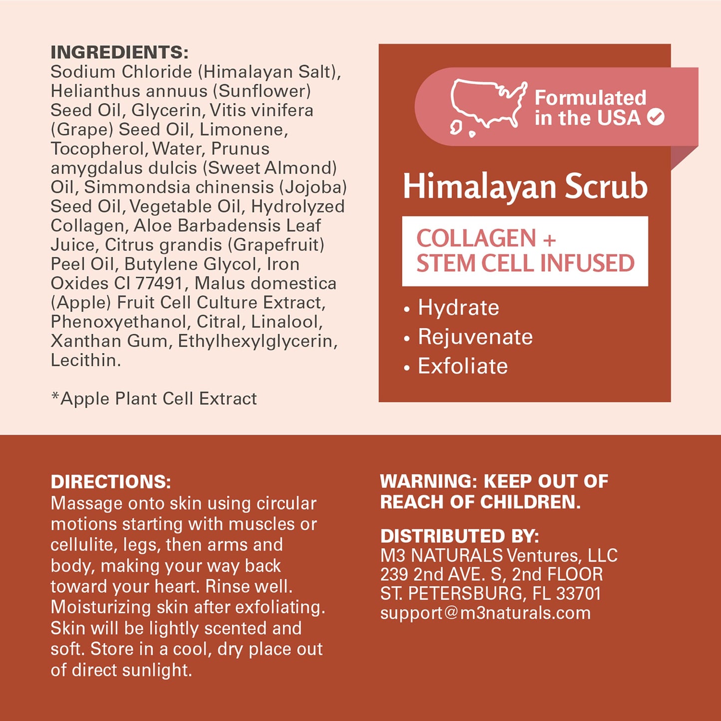 M3 Naturals Himalayan Salt Scrub with Collagen & Stem Cells – Face, Body & Foot Exfoliator for Cellulite, Toning & Smooth Skin, 16 fl oz