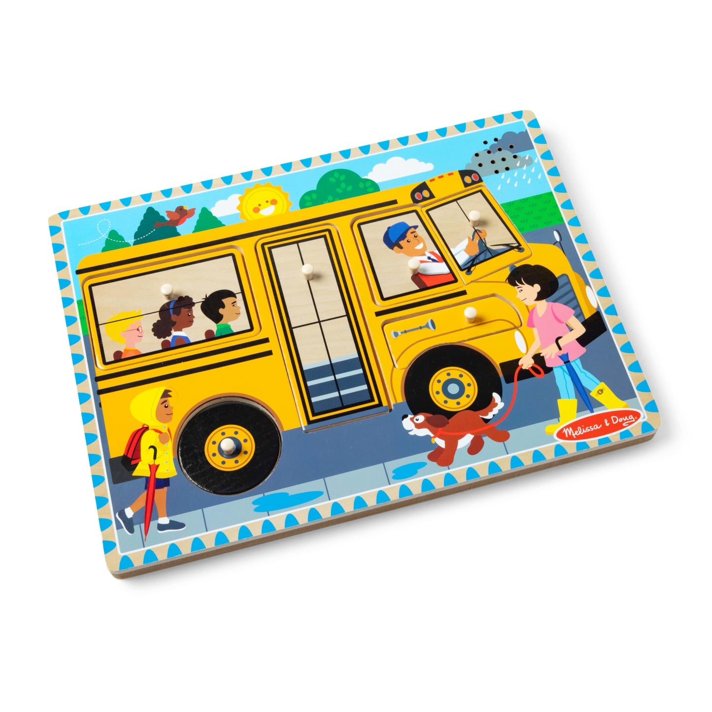 Melissa & Doug The Wheels on The Bus Puzzle – 8-Piece Wooden Peg Puzzle with Light-Activated Sounds, Musical Learning Toy for Toddlers Ages 2+
