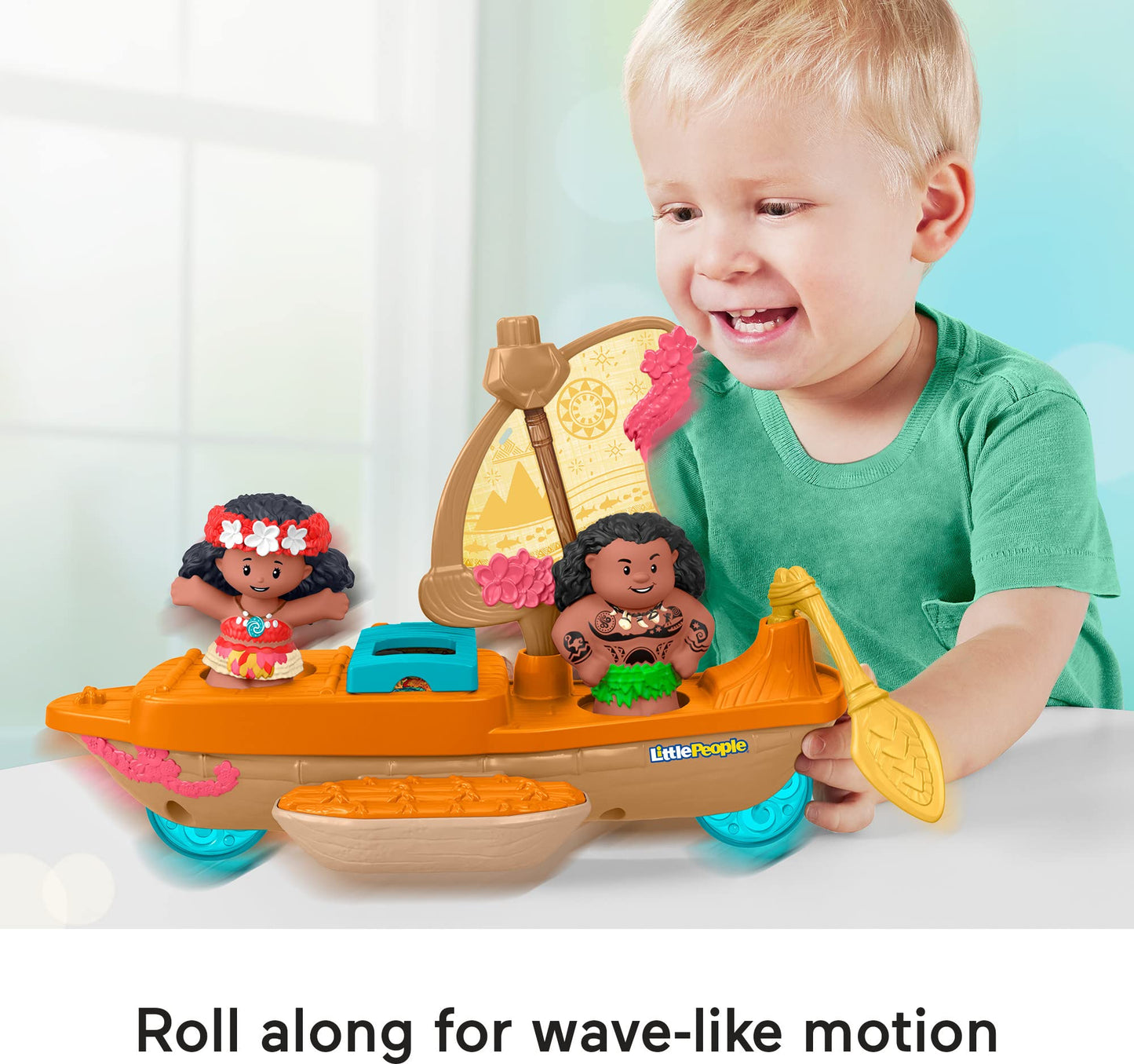Fisher-Price Little People Toddler Toy Disney Princess Moana & Maui’s Canoe Sail Boat with Figures for Pretend Play Ages 18+ Months