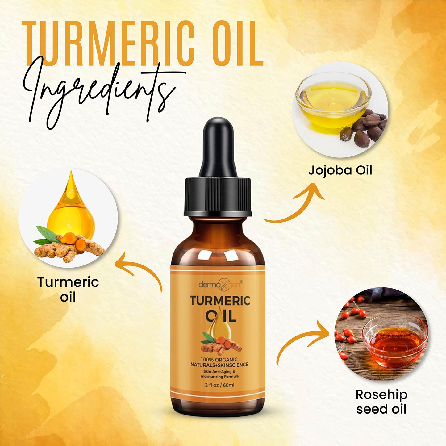 DERMAXGEN Organic Turmeric Face Oil – Brightening, Anti-Aging, Hydrating for Dark Spots, Dry Skin, Face, Neck & Eyes, 2 fl. oz