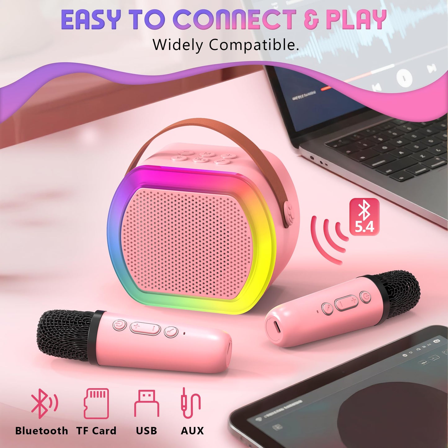Reoslar Mini Karaoke Machine with 2 Wireless Mics – Portable 2025 Kids Karaoke for Ages 3-12+, Perfect Birthday & Christmas Gift