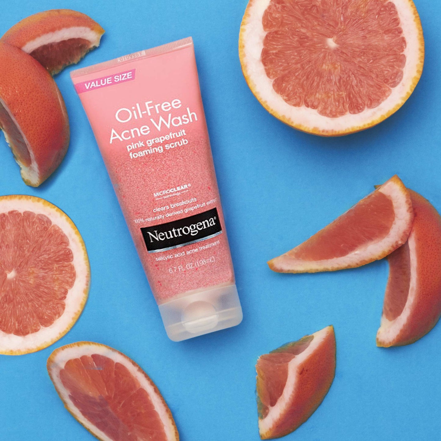 Neutrogena Oil-Free Pink Grapefruit Acne Face Wash with Vitamin C & 2% Salicylic Acid, Gentle Foaming Scrub for Breakouts, 6.7 fl. oz