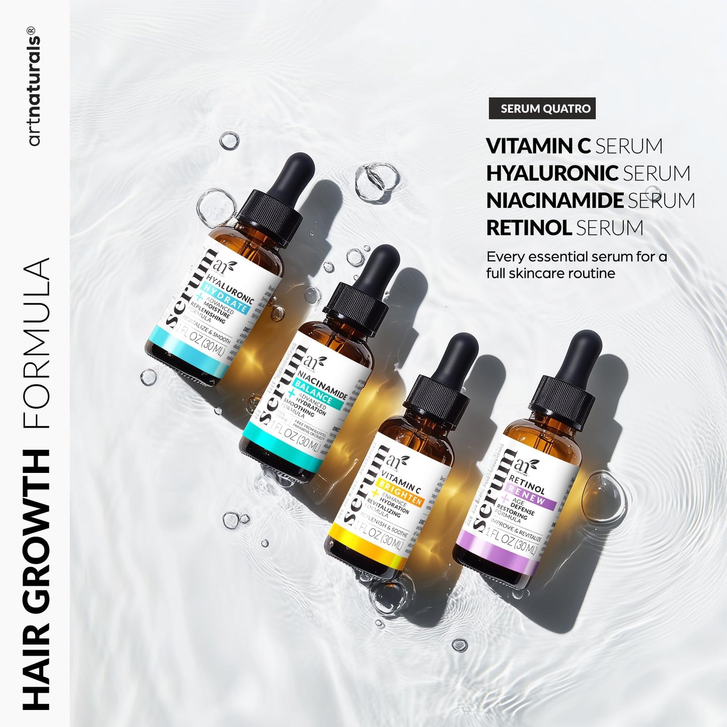 artnaturals Vitamin C Serum 4-Piece Skin Care Set – Retinol, Hyaluronic Acid & Niacinamide – Brightening, Hydrating, Anti-Aging, Dark Spot Repair