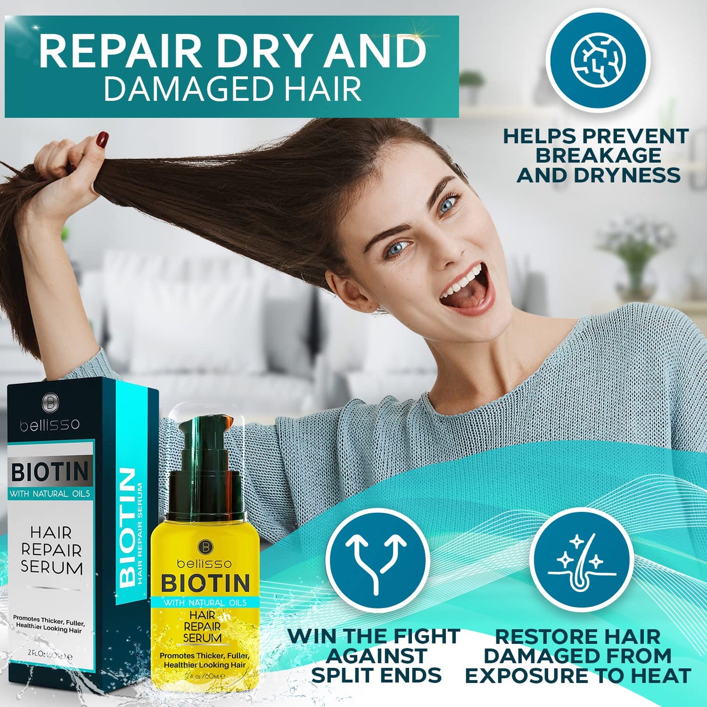 Biotin Hair Thickening Serum for Men & Women – Strengthening Treatment with Natural Botanical Oils to Boost Thin Hair, Add Volume & Shine