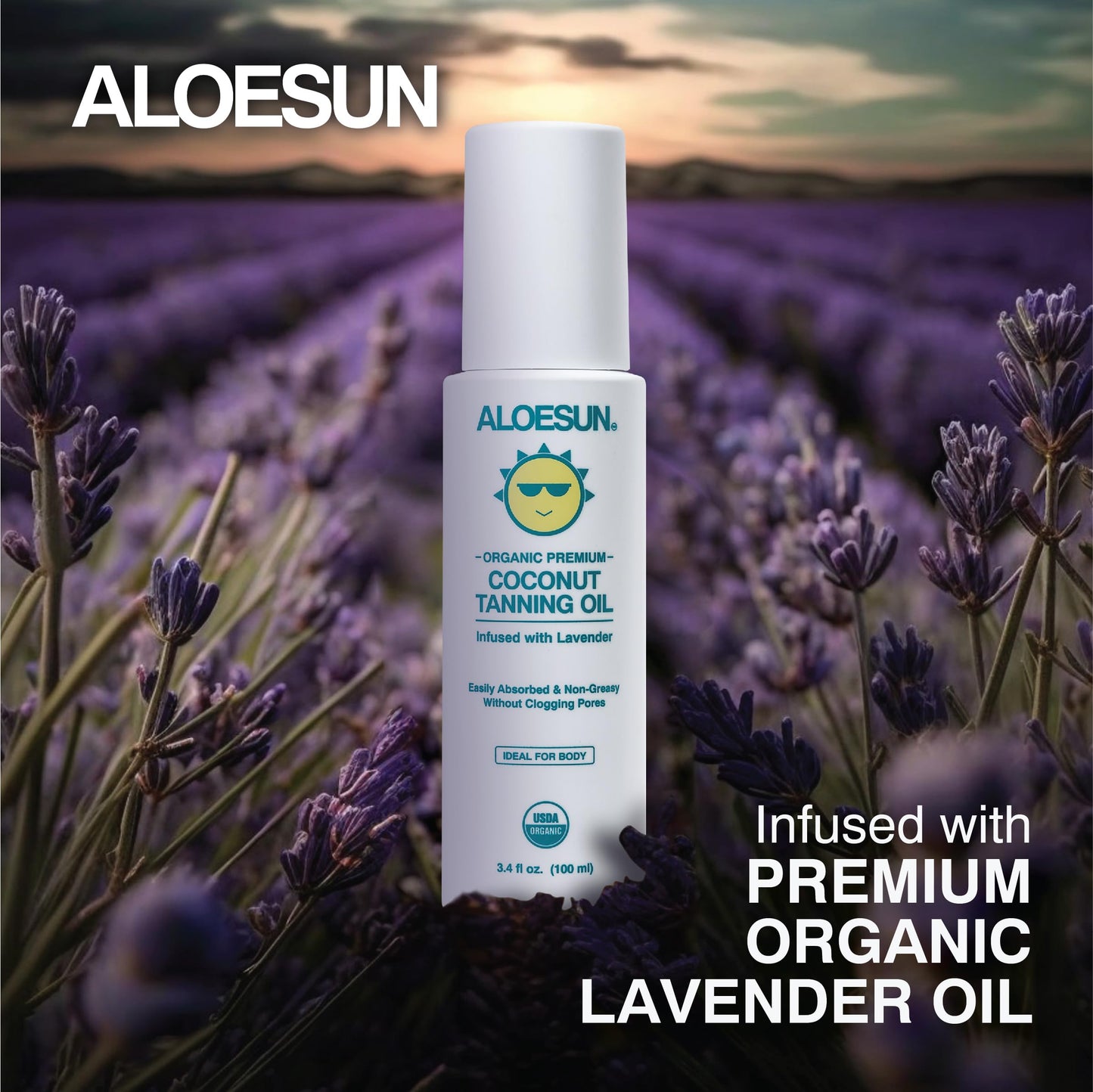 ALOESUN Organic Coconut Tanning Oil Spray 3.4 Oz – Deep Natural Tan Accelerator with Lavender Oil – Hydrating, Non-Greasy, Vegan & Travel-Friendly
