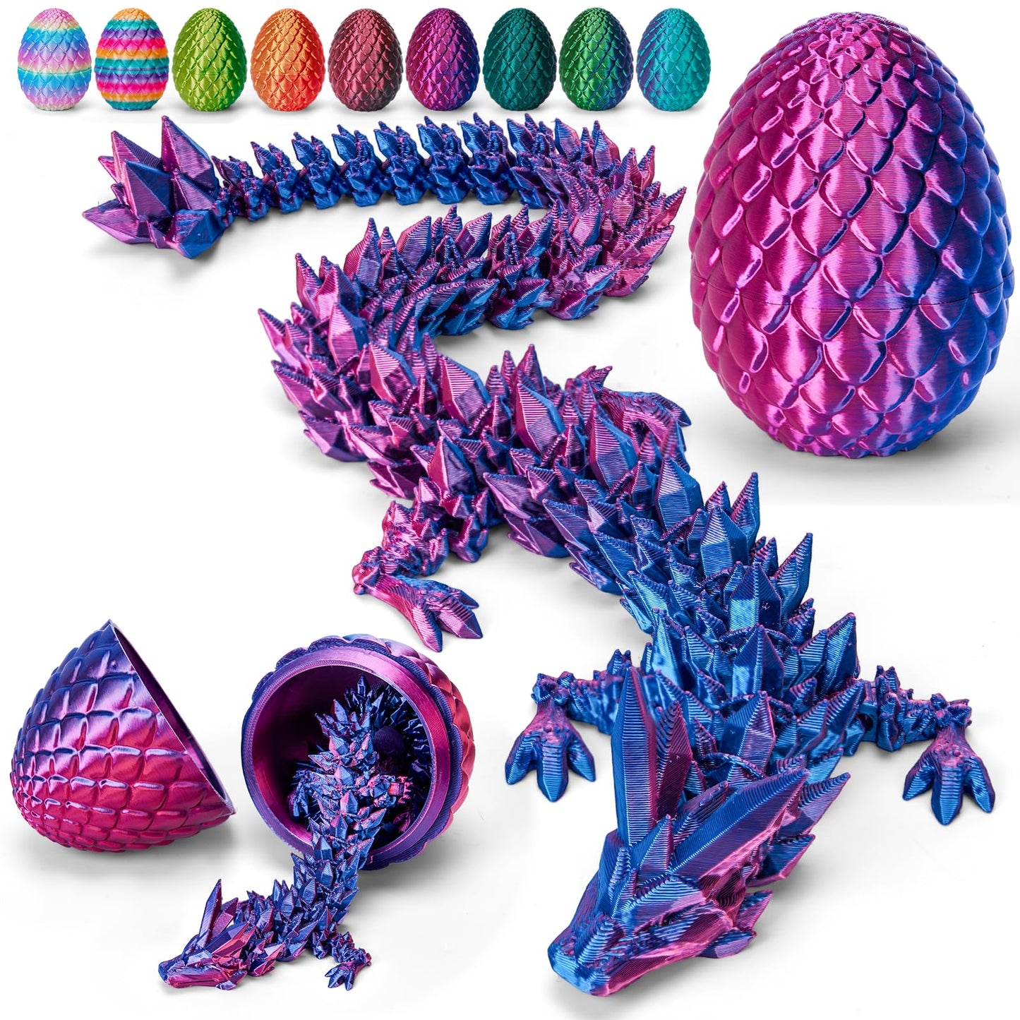 TBOLINE 12" 3D Printed Dragon Egg Toy – Articulated Crystal Dragon, Fidget & Dinosaur Egg for Kids Boys & Girls Ages 4-12