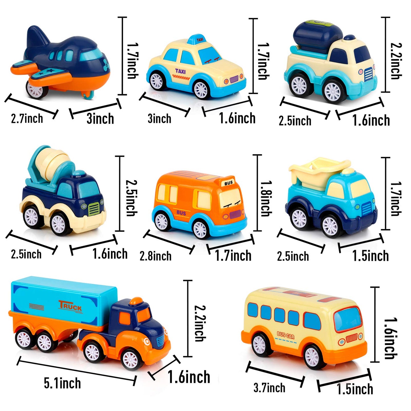 9-Pack Pull-Back Cars & Big Transport Truck Toy Set for Toddlers 2-5 Years, Sound & Light Carrier Truck with 8 Small Trucks, Kids Gift