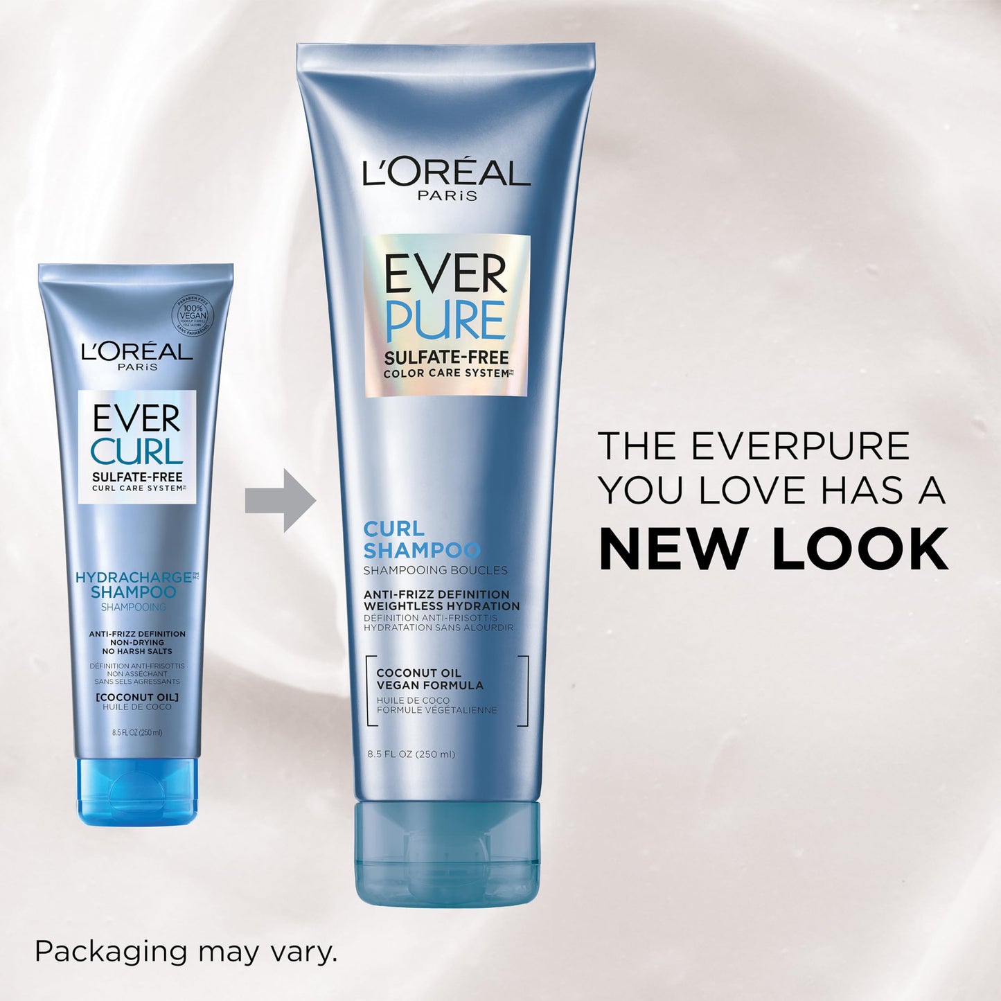 L'Oreal Paris EverPure Sulfate-Free Shampoo & Conditioner Set for Curly Hair, Anti-Frizz with Coconut Oil, 8.5 Fl Oz Each, 2-Pack