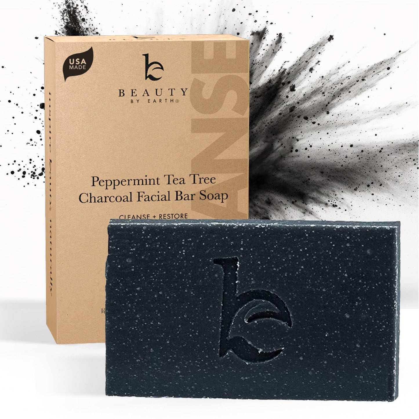 Peppermint Tea Tree Charcoal Facial Soap Bar – Natural, Organic, USA Made for Acne, Eczema, Psoriasis, Oily & Sensitive Skin